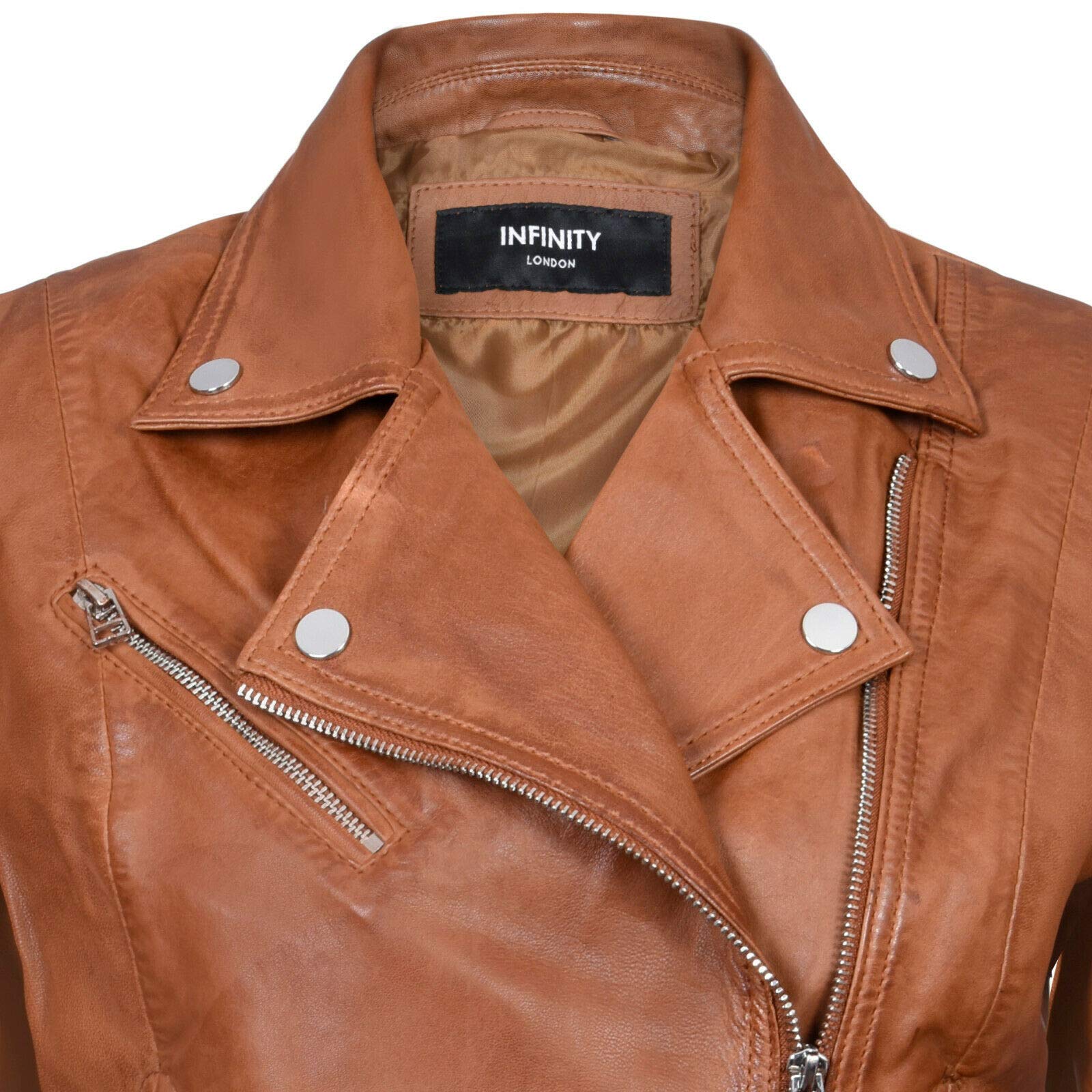Infinity Leather Señoras Para Mujer de Cuero real Equipado con Chaqueta de Moda con Cremallera Estilo Motorista