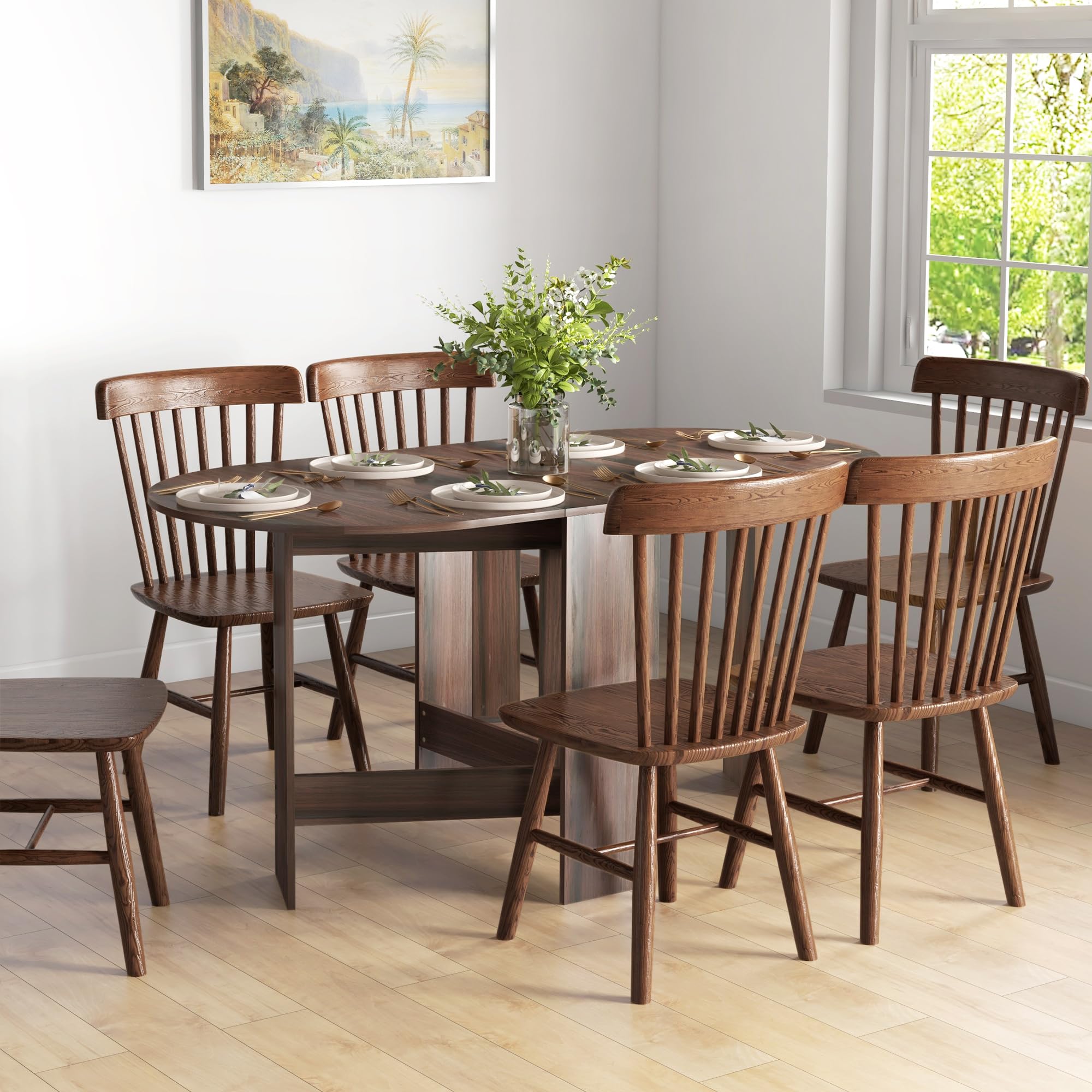 HOMCOM Mesa ahorra espacio de madera con 2 solapas ovaladas, mesa plegable para comedor y cocina, 163 x 80 x 75 cm, marrón