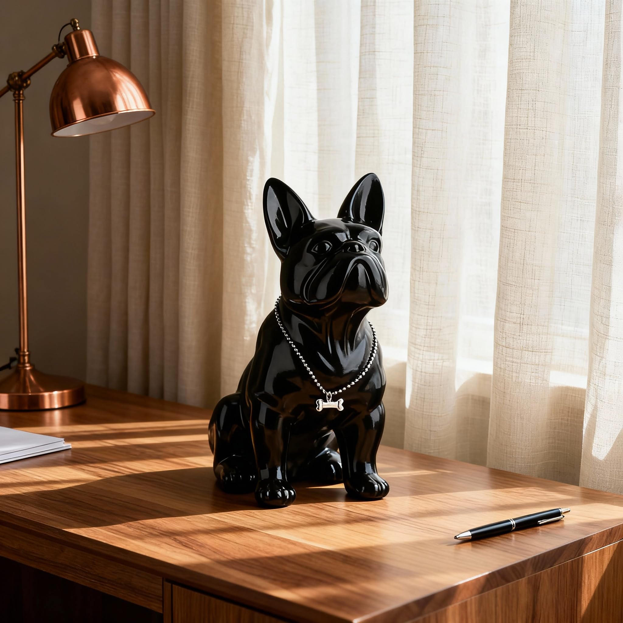 Statua di Bulldog Francese, Statua di Carlino Nero in Resina Seduto, Scultura di Bulldog Inglese per Decorazione della Casa, Decorazione per Scrivania del Soggiorno, Arte Moderna Regalo per
