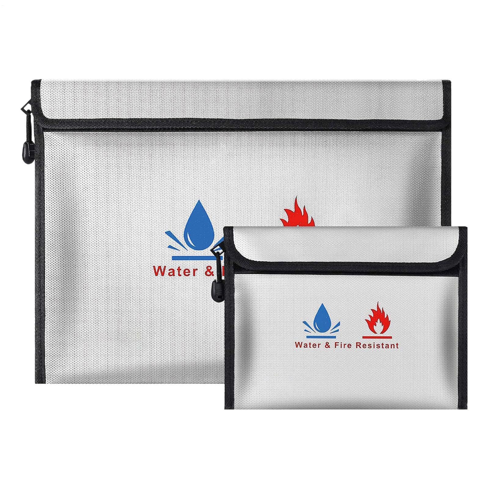 Borsa portadocumenti ignifuga in fibra di vetro siliconica e pellicola di alluminio in fibra di vetro | 38 x 28 cm grande e 23 x 18 cm piccola con protezione a doppio strato, borsa impermeabile per contanti, resistente al fuoco