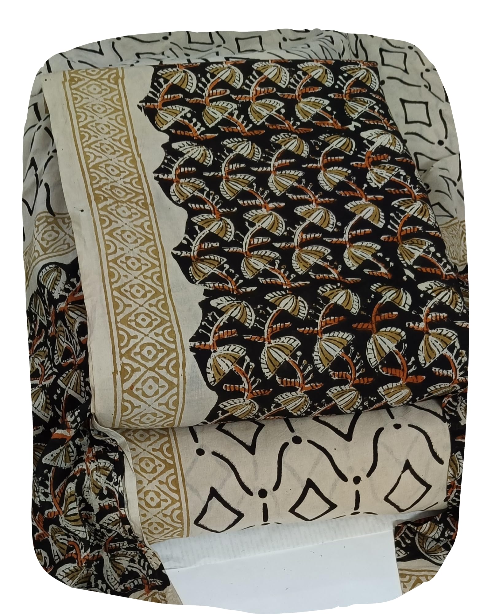 Women's Jaipuri Pure Cotton Handmade Floral Block Bagh Print Unstitched Dress Material Set with Dupatta (Top, Bottom, and Dupatta Fabric)-image-44