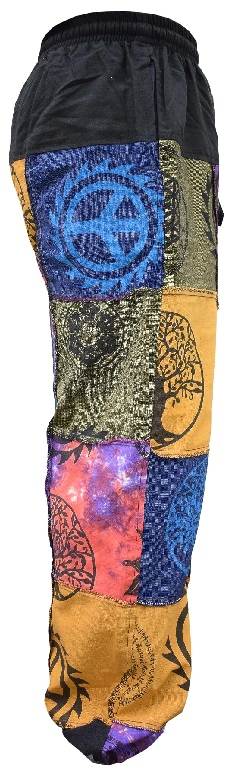 Gheri Pantalon de yoga en coton pour homme Motif patchwork Tie Dye Peace Genie