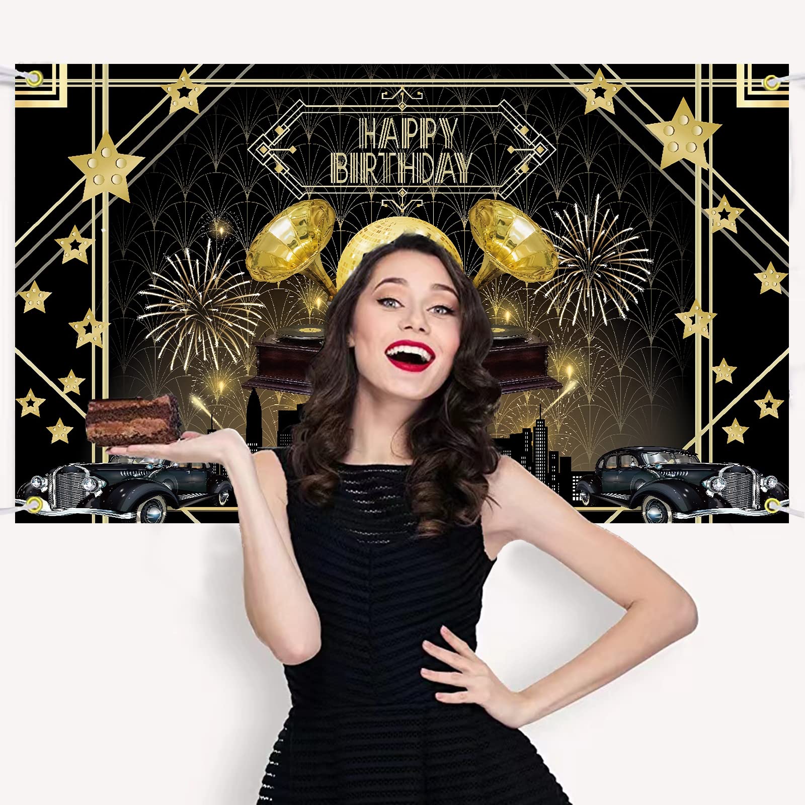 Décorations De Fête Sur Le Thème Des Années 20 Rugissantes, Bannière Noire Et Dorée Pour Photographie De Mariage, Décoration Vintage, Danse Jazz (180 X 110 Cm