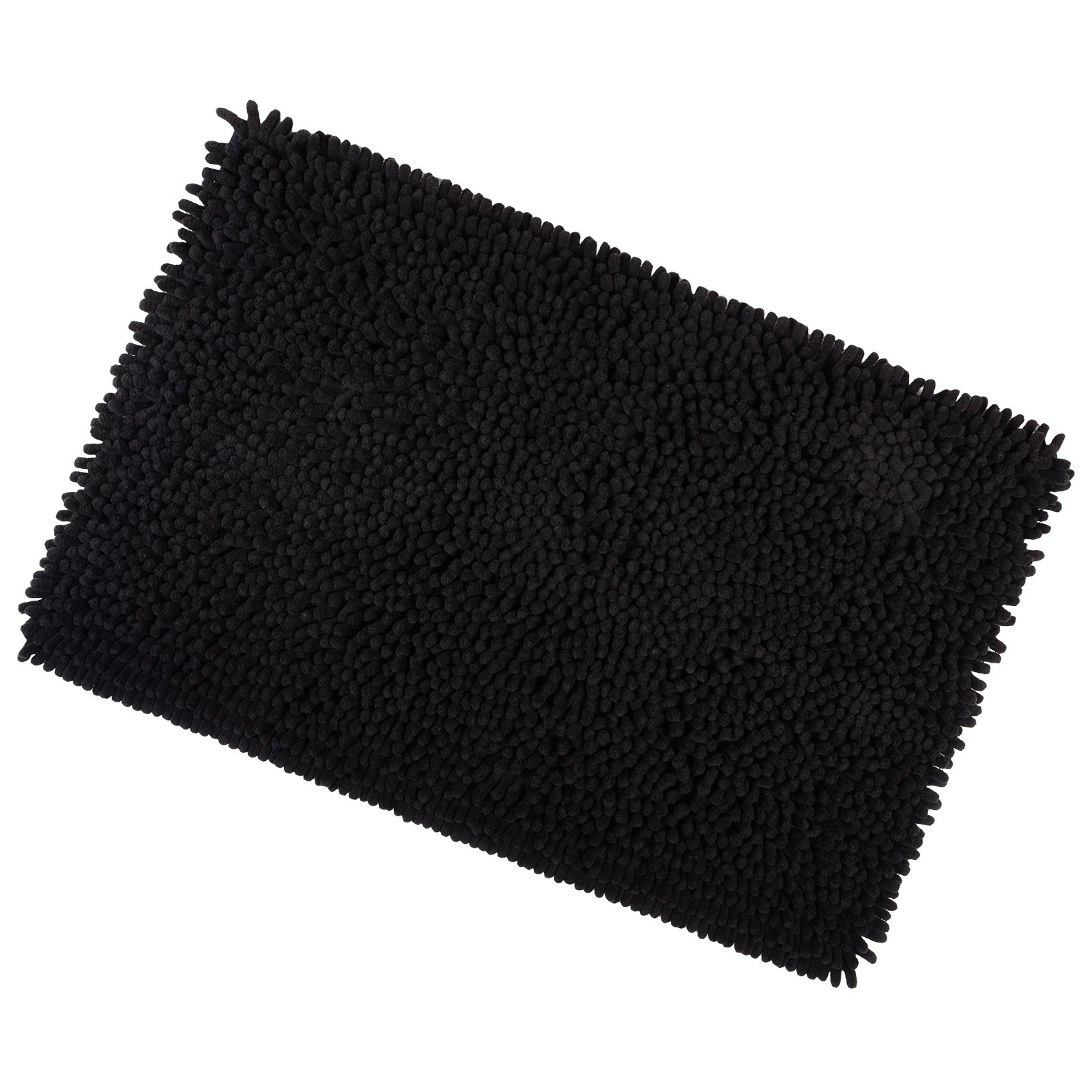 Black Shaggy Microfibre Bathroom Shower Bath Mat Rug Non-Slip Backing 50x80cm
