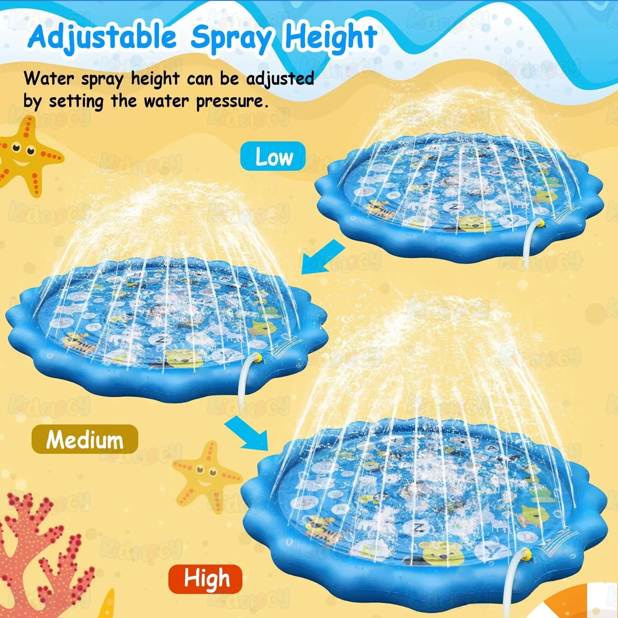 Kidology Non-Slip Sprinkler Splash Pad for Kids -Summer Water Toys | Fun Backyard Fountain Play for Toddlers & Kids Large Play Pool Spray Mat with Adjustable Spray Height – 150Cm (Multicolor) 4