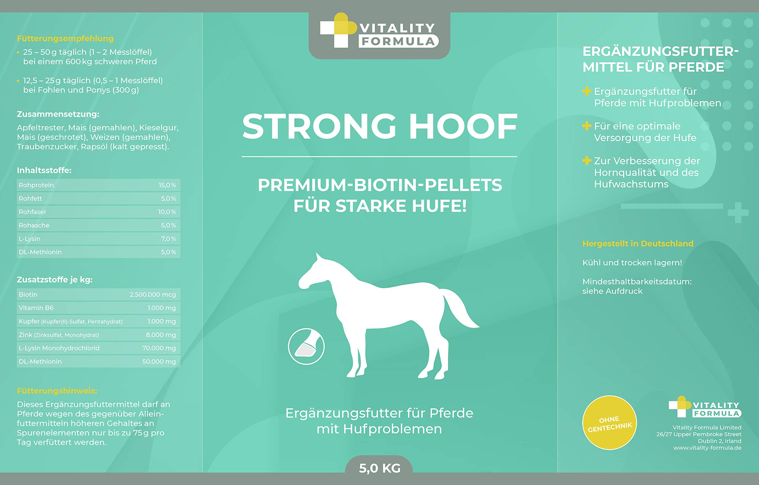 Flex Strong Hoof 5 kg Eimer Premium Ergänzungsfuttermittel für Pferde | Biotin-Pellets mit Zink, Kupfer und Vitaminen zur Nahrungsergänzung | bei Hufproblemen | besseres Hufwachstum