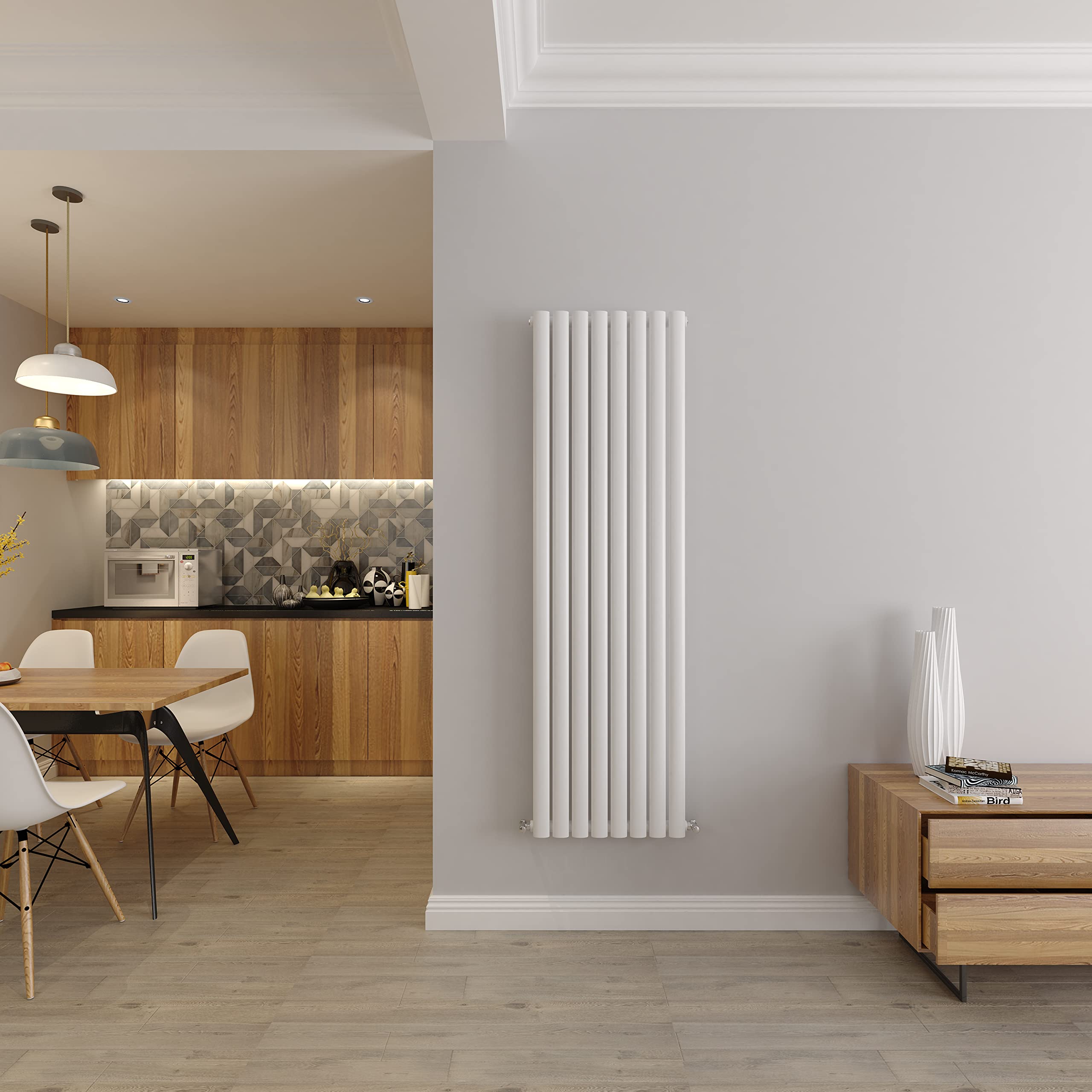White Vertical Radiator Oval Single Panel Designer Tall Radiators 1600x472mm Central Heating Radiators โ image 1