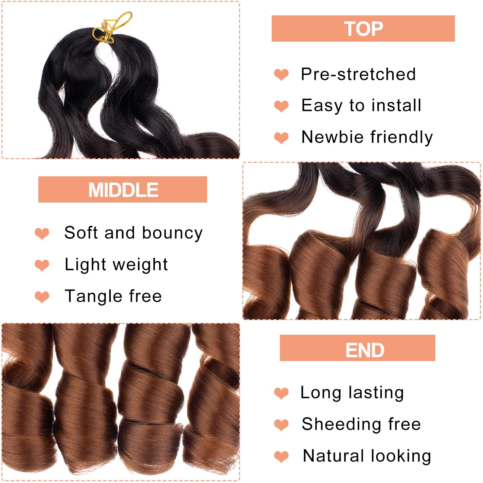 Mscat 22 Inch 8 Packs Pre Stretched French Curly Braiding Hair Loose Wave Bouncy Hair Extensions RS30#, 22 Inch (Pack of 8) - Image 3