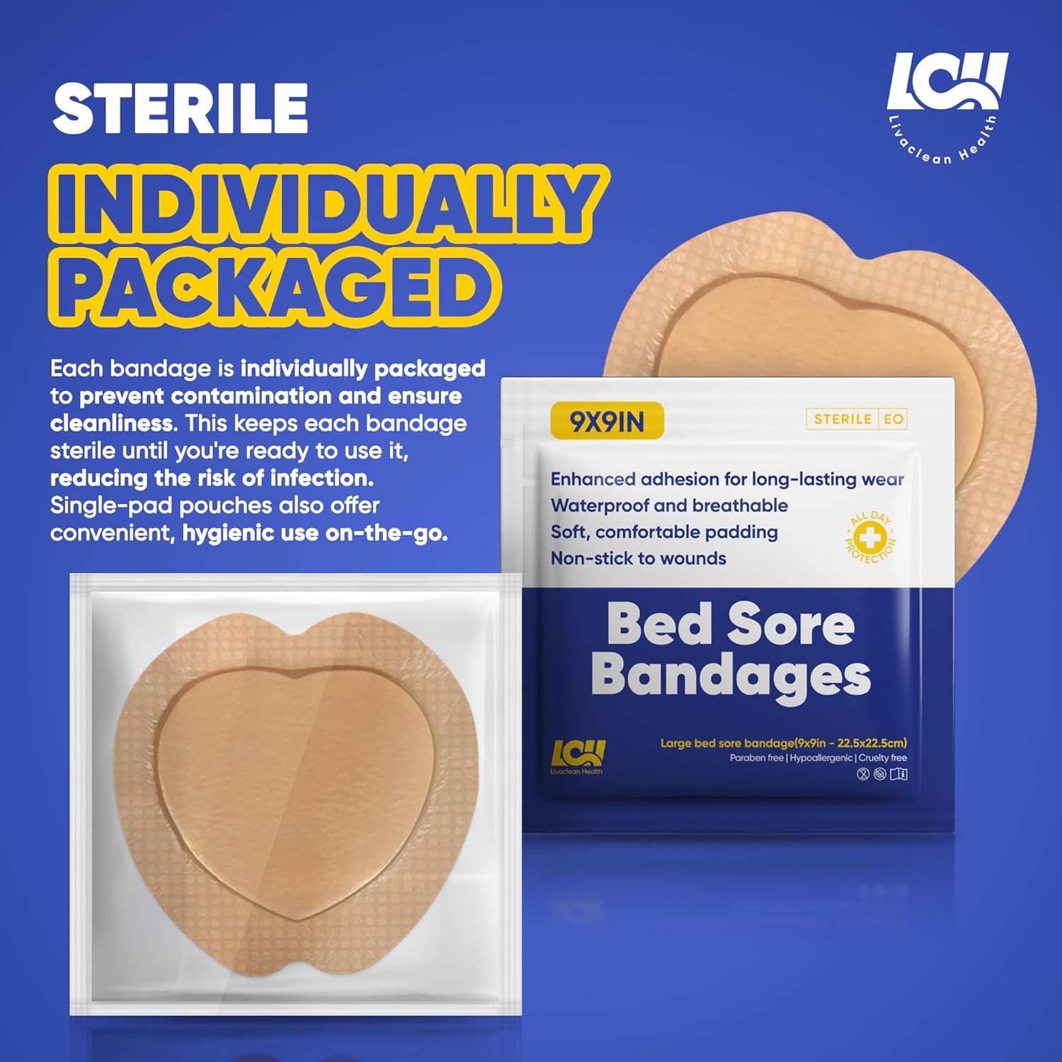 5 CT Mixed Bed Sore Bandages - 7"x7" & 9"x9" Waterproof Sacral Foam Dressing for Pressure Sores - Sterile Silicone Bandages for Wounds - Bed Sore Protectors - Image 5