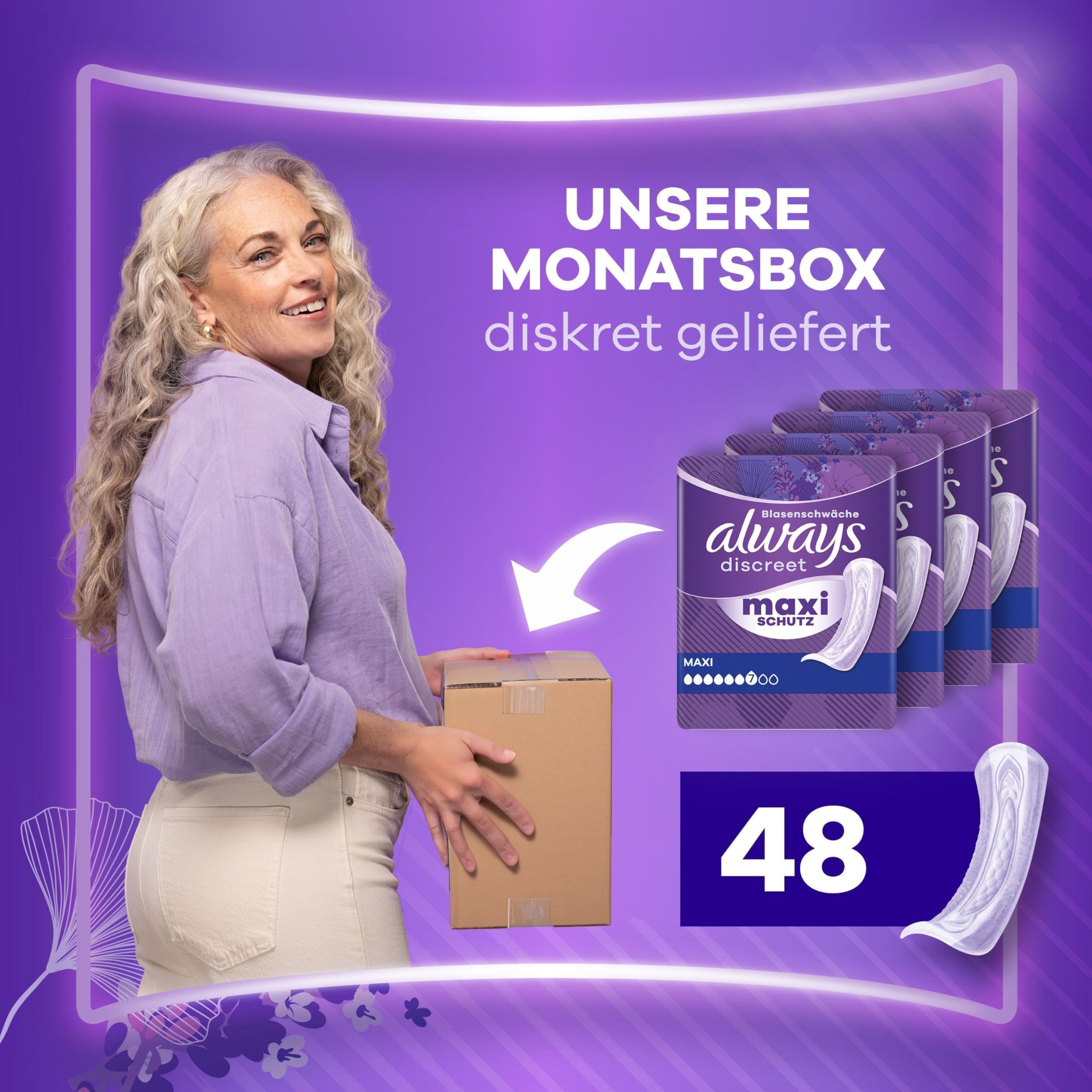Always Discreet Inkontinenz-Einlagen Maxi Für Frauen, Saugstärke 7, 48 Stück, Extra Sicher Bei Blasenschwäche, Geruchskontrolle