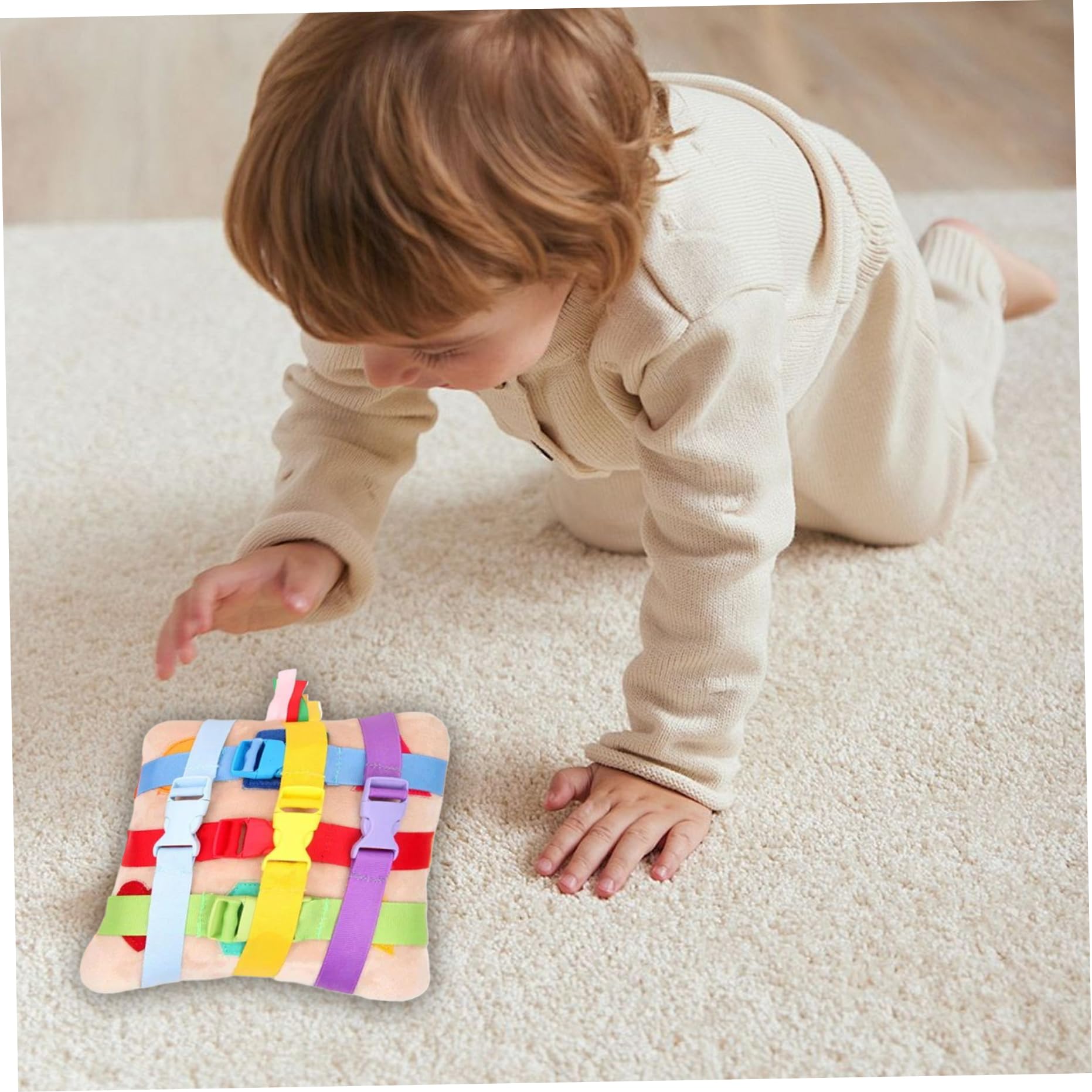 Jouets de Voyage pour Tout-Petits avec 6 Paires de Boucles, Jouet éducatif en Peluche à Motif d'oiseau avec Figure géométrique et Son Poche, activités motricité Fine pour Tout-Petits