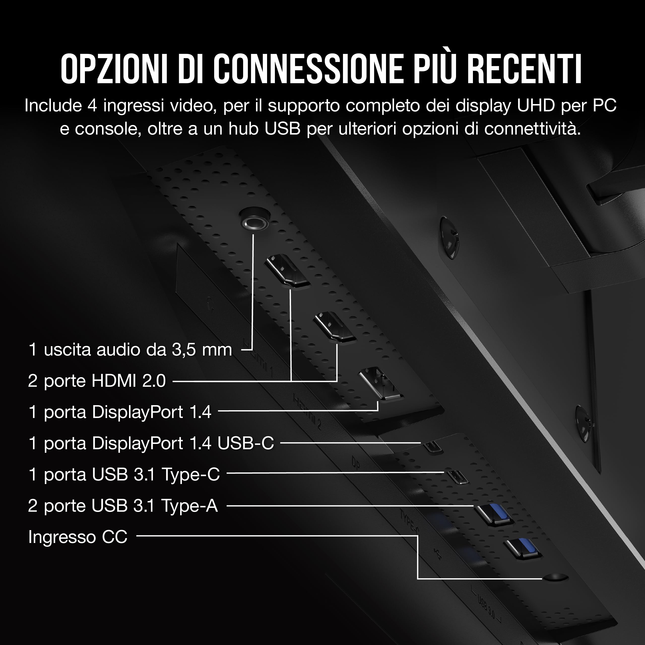 Corsair XENEON 32UHD144-A Monitor da Gioco 4K da 32 Pollici - 144Hz, IPS, 1ms, 3840 x 2160, FreeSync Premium, HDR600, DisplayPort, HDMI, Hub USB-C
