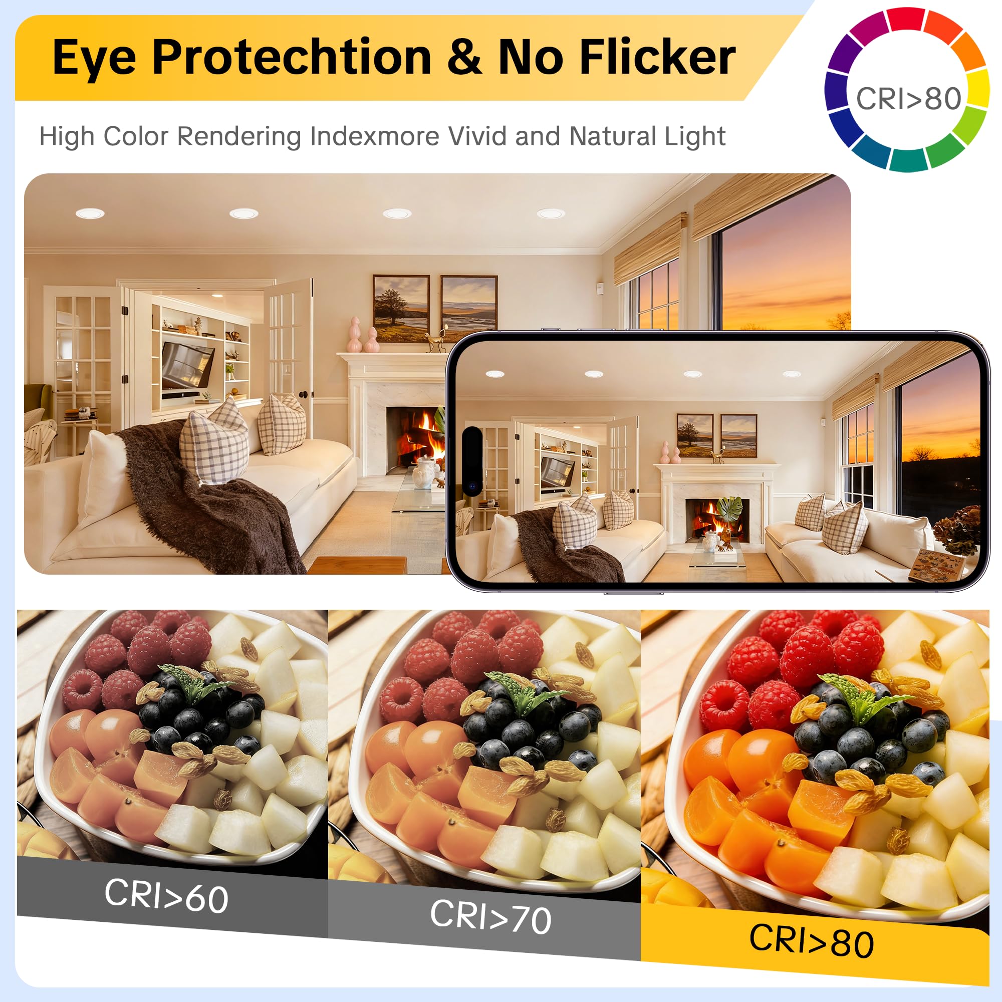 Juego de 10 focos LED empotrables blancos de 230 V - Focos de techo extra planos IP44 - Ø 75-90 mm, 6W, 600lm, 2700 K/4000 K/6000 K - Iluminación LED para baño, salón y cocina NAW