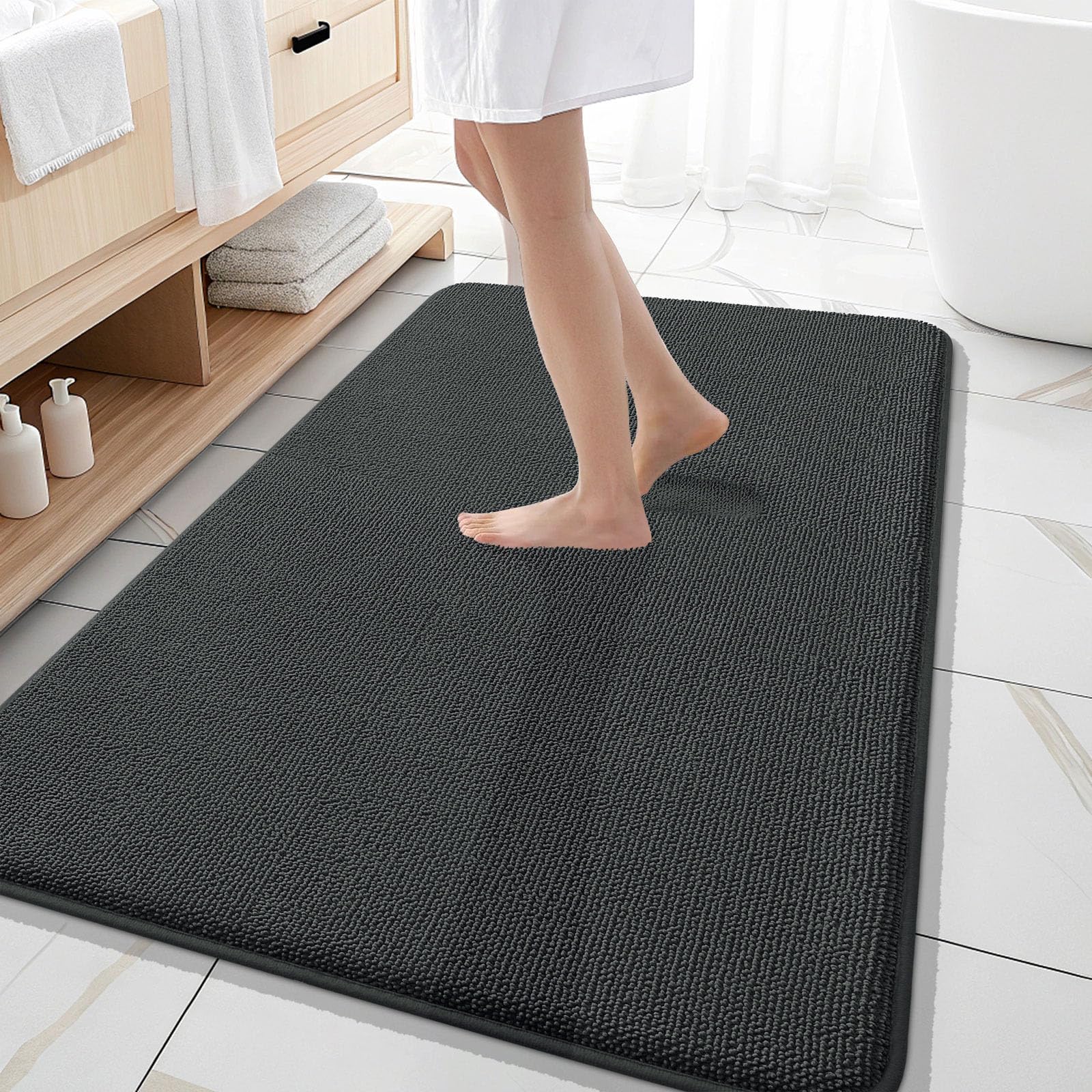 OLANLY Memory Foam Large Bathroom Rugs 59x35, Absorbent Bath Mat, Dark Grey