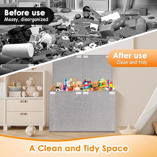 Miniatura 3 de Caja grande de almacenamiento de juguetes con tapa, organizador de pecho de juguetes mejorado con divisor de polipropileno extraíble, contenedor