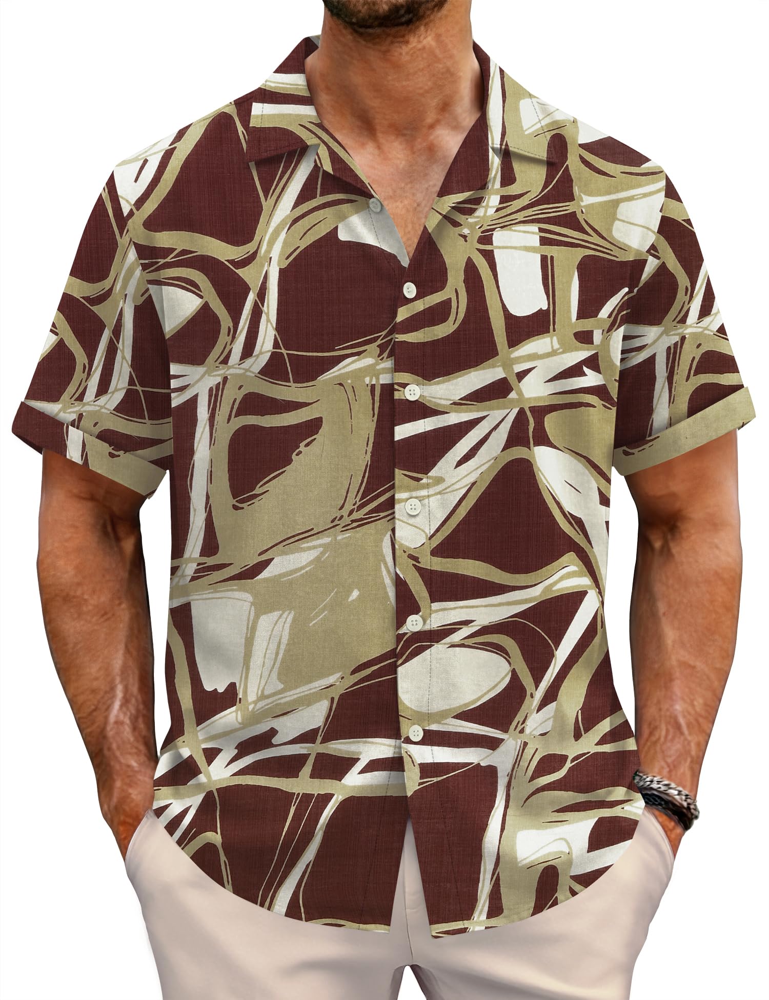 EFFAN Herren Hawaii Hemd Kurzarm Knopfleiste Tropisches Blumenmuster Reguläre Passform Leicht Sommer Strand Urlaub Hemd