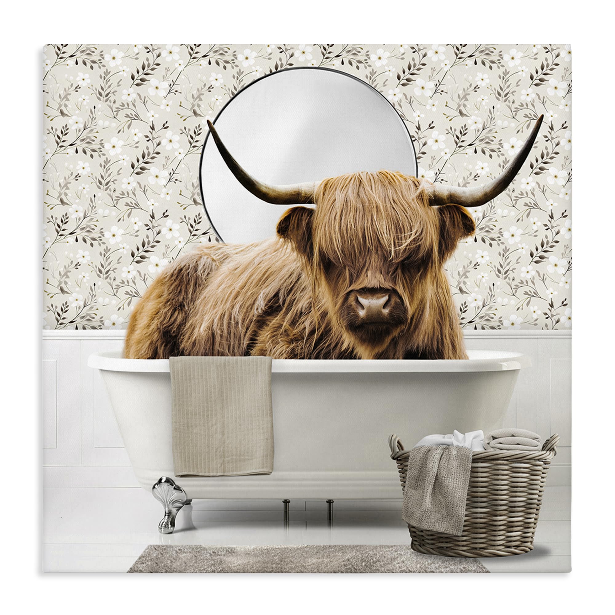 Stupell Industries 'Cottage Cattle Bath Time', Canvas Art, 36 x 36 Inches, Easy to Hang and Sturdy, Made in USA, by CAD Designs