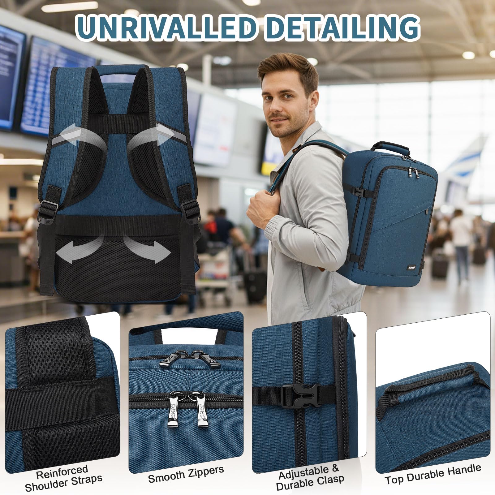 Kono Ryanair - Bolsas de cabina de 40 x 30 x 20 pulgadas, 40 x 20 x 25 pulgadas, mochila de viaje, tamaño cabina, bolsa de equipaje de mano, impermeable, mochila Ryanair debajo del asiento para hombre