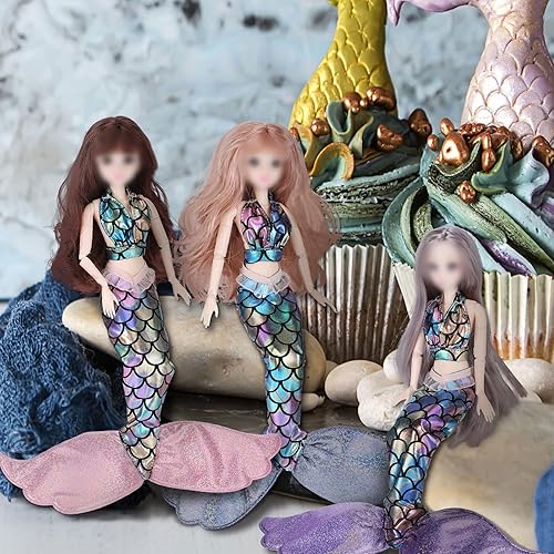 Miniatura 7 de Juego de 3 juegos de accesorios de muñeca de sirena, vestido de cola, traje de baño colorido para muñecas de 11.5 a 12 pulgadas (estilo lindo, azul,