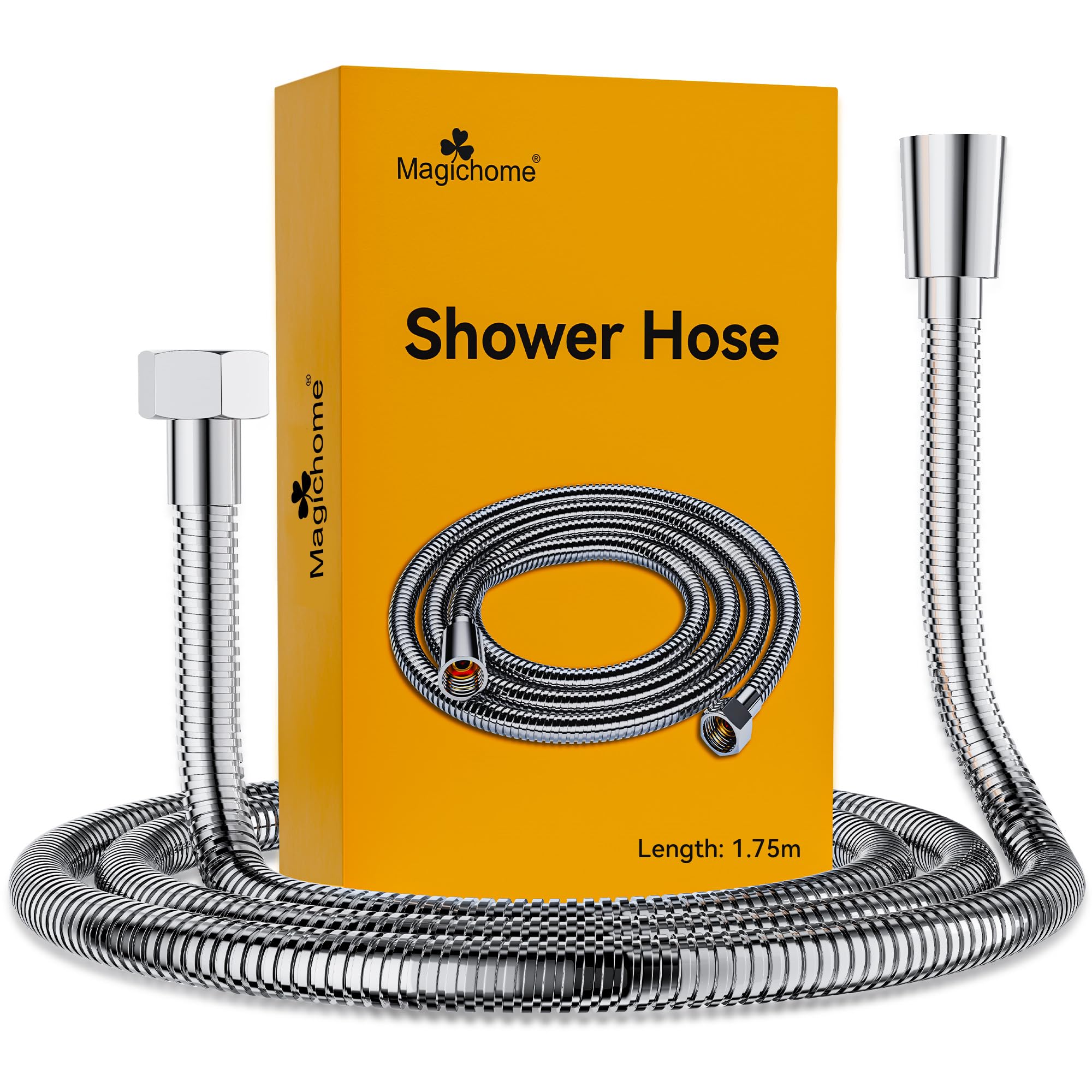 Magichome Silver 1.75M Shower Hose – Leakproof, Anti-Kink, High Pressure Resistance Shower Hose Replacement, Universal Fit (G1/2 Standard) Hose With Brass Connectors & Washers