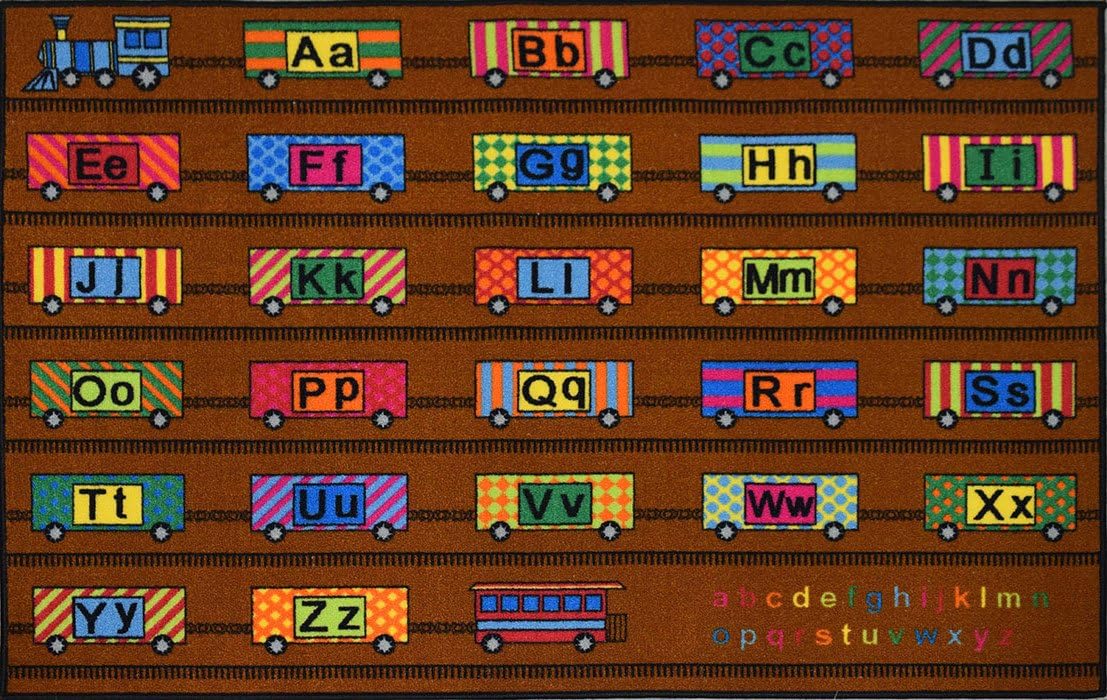 Play Time Kids Reversible Area Rug ABC Alphabet Train Learning Carpet Game Room Design 4, (4 ft x 5 ft 9 in) Feet, Brown