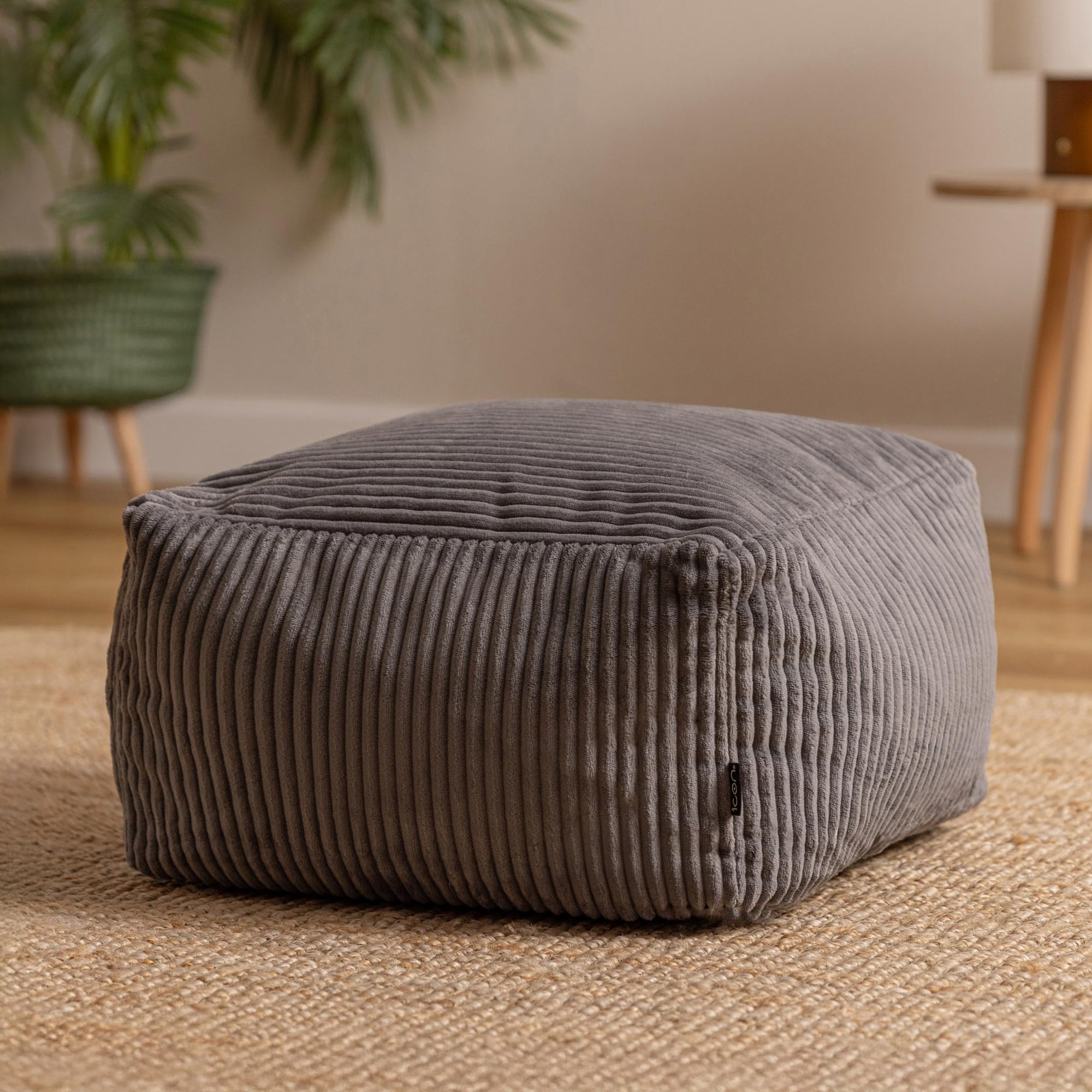 icon Amara Pouf Poggiapiedi, Grigio Scuro, Velluto a Coste, Poltrona Sacco con Riempimento Incluso, Pouf Sacco, Camera da Letto, Soggiorno, Mobili Soggiorno