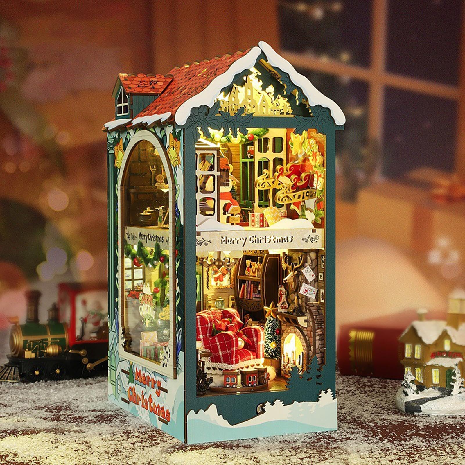 Weihnachts-Buchecke, Bausatz für Weihnachten, Miniatur für Weihnachten