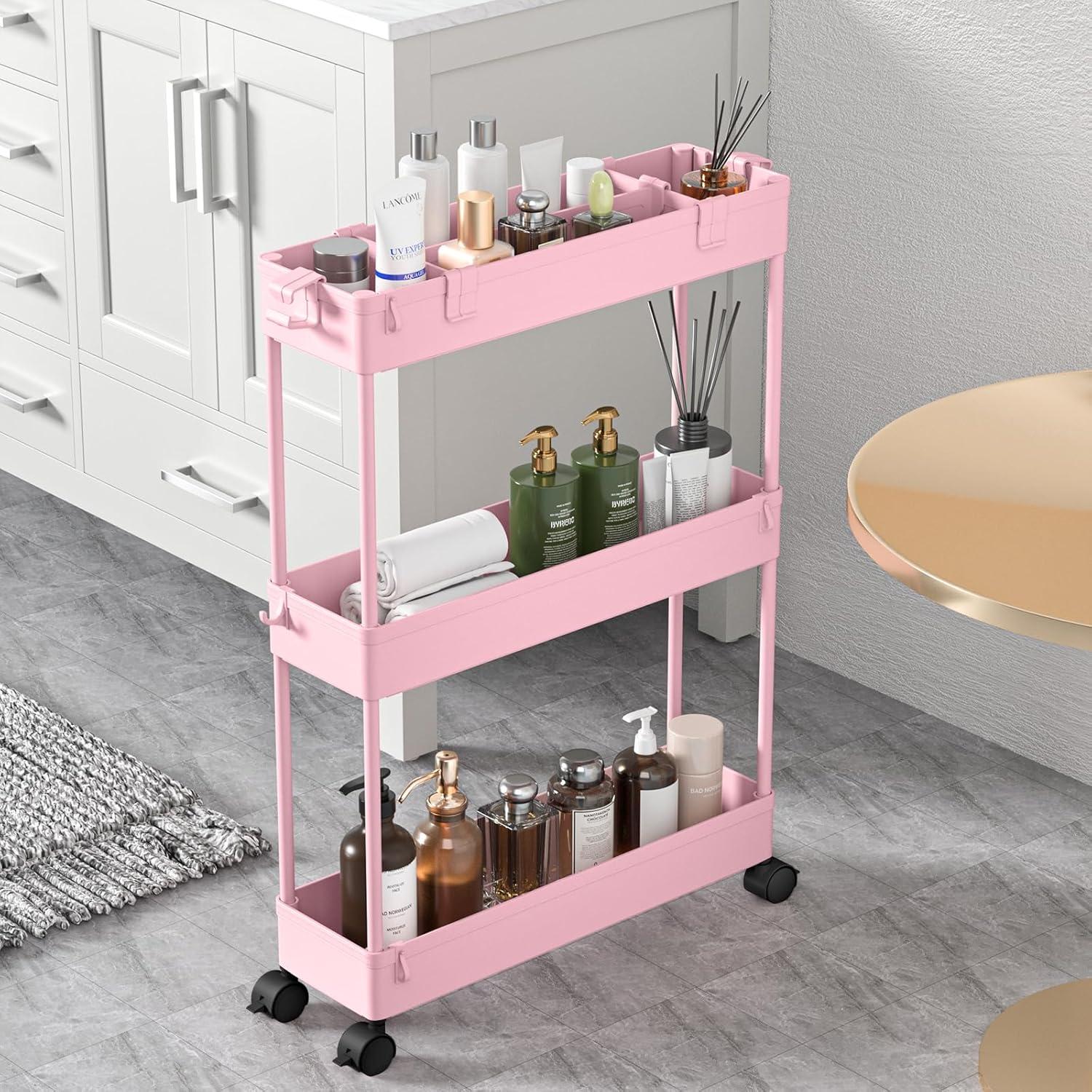 Slim Storage Cart 3 Tier,Bathroom Organizer Rolling