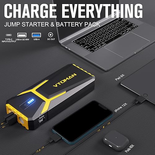 Miniatura 7 de VTOMAN V10 Pro Jump Starter + inflador de neumáticos X6 Pro Compresor de aire portátil, 4500A arrancador de coche portátil + bomba de aire