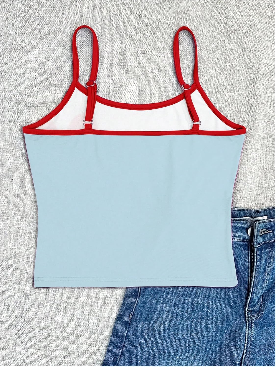 Women's Floral Summer Camisole Tops Y2K Contrast Binding Spaghetti Strap Crop Cami Tank Top - Image 3