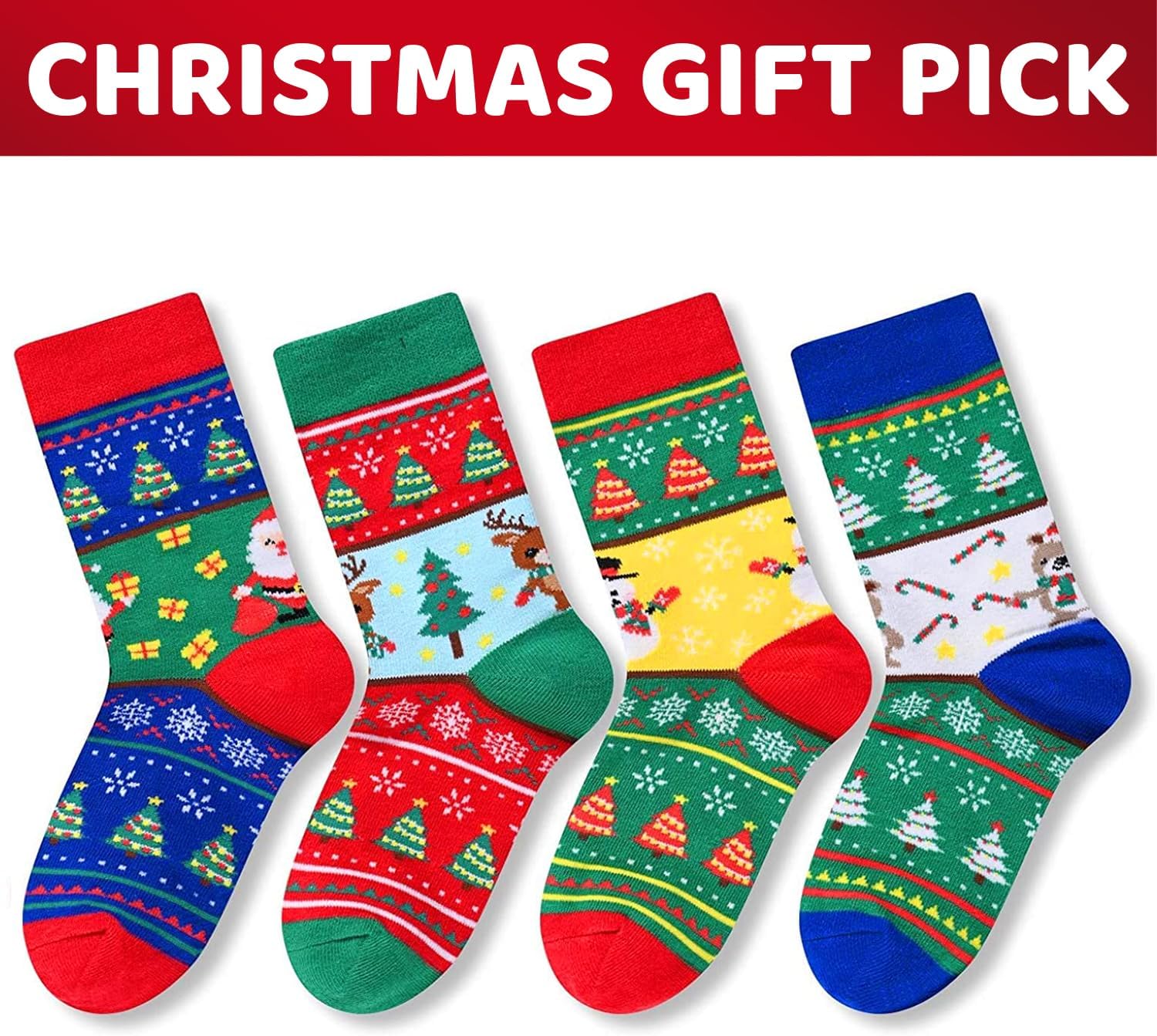 HAPPYPOP Christmas Socks for Kids - Unisex Xmas Sock Gift Ideas for Teen Girls Boys 4 Pack - Image 3