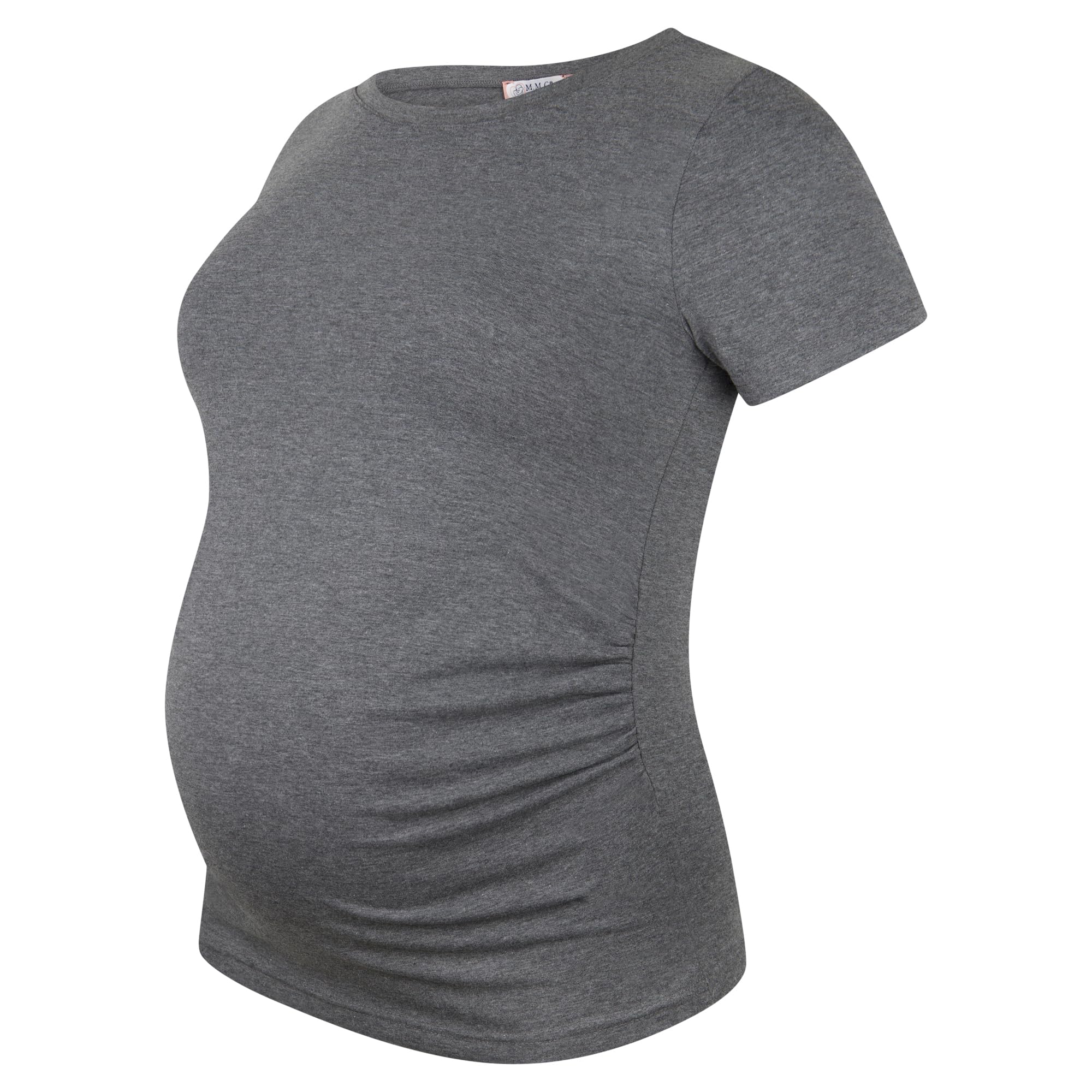 M.M.C. Lot de 3 t-shirts de maternité à manches courtes pour femme – Mode de maternité basique, couleur unie, fronces croissantes, 95 % coton, S à XL