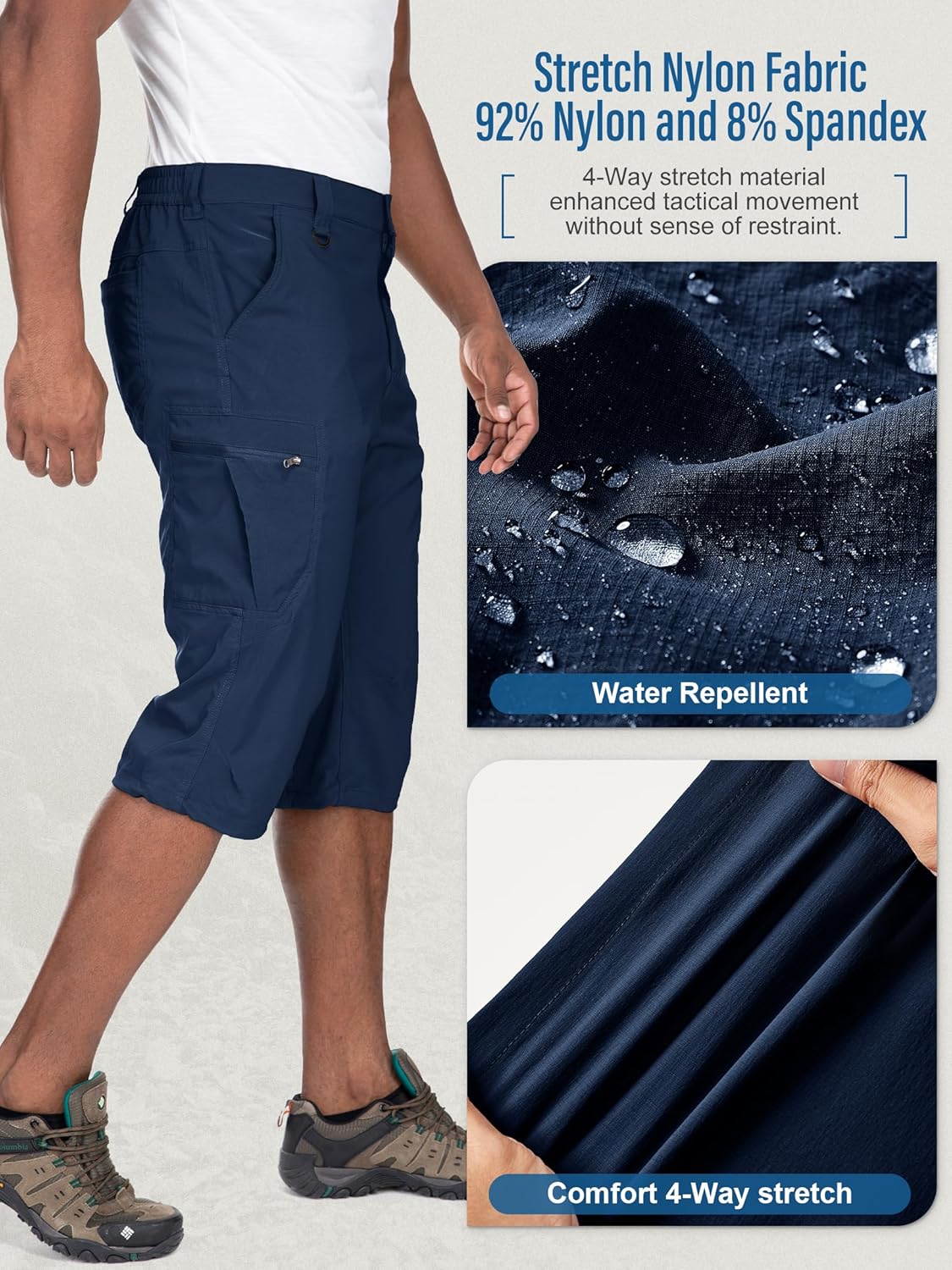 Mens Cargo Shorts Hiking Stretch Quick Dry Capri Golf Tactical Long Shorts for Men