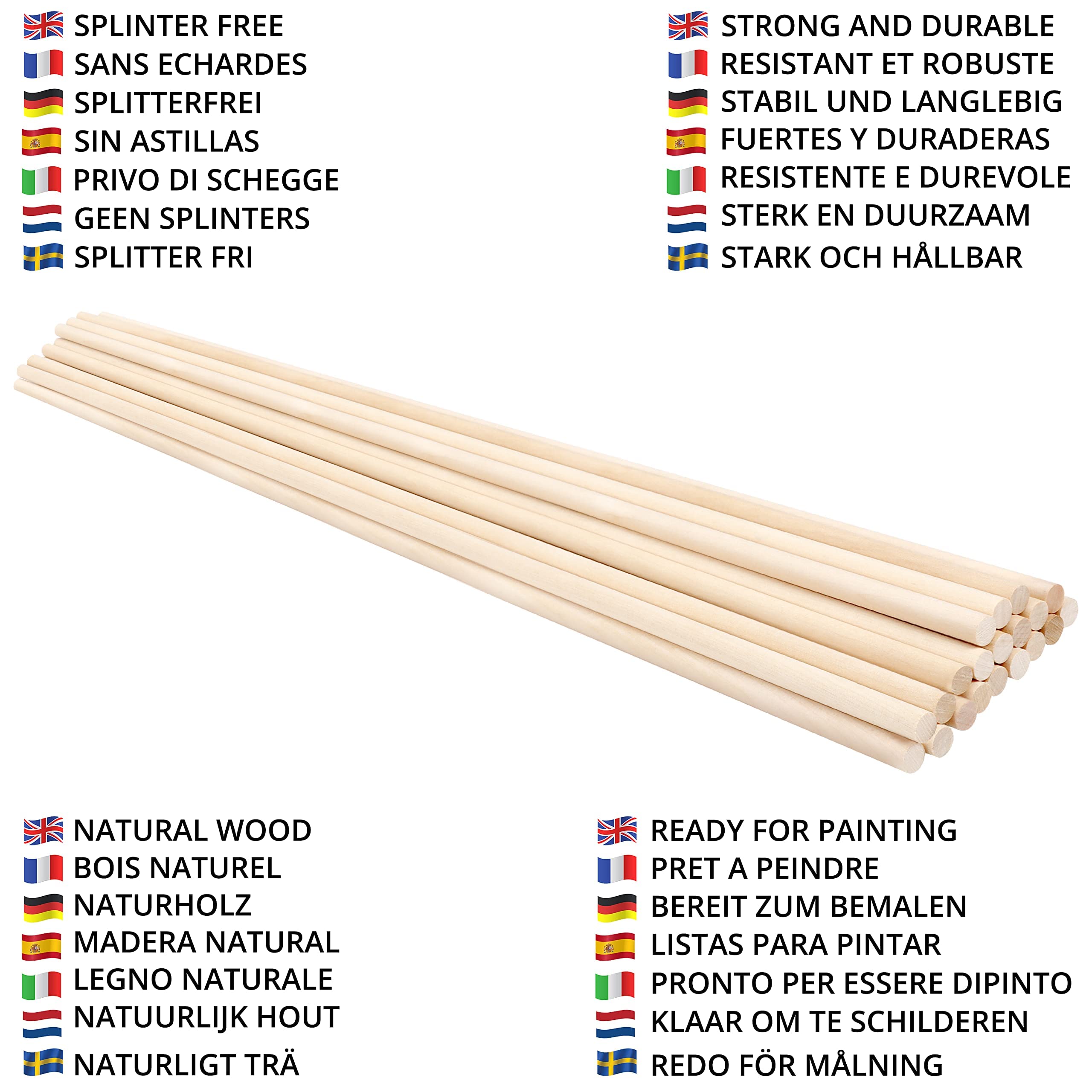 Belle Vous Palos de Madera Redonda Natural (Pack de 20) Palitos de Madera de 91,2 cm de Largo - Varas de Madera de 9,5 mm - Para Proyectos de Arte, Decoraciones y Manualidades de Madera