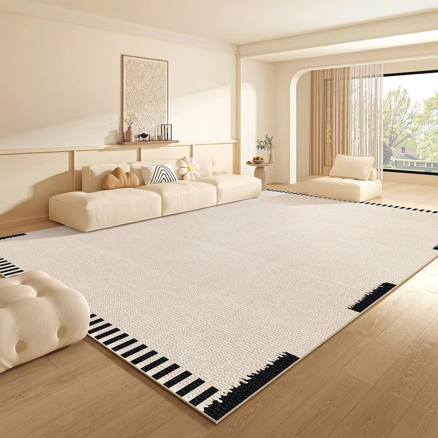 Dywan w stylu kremowym do salonu, sypialni, dywaniki podłogowe, duża mata pętelkowa, krótka, pluszowa, miękka, dekoracja domu (160 x 230 cm/SY4437-QT)