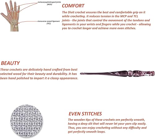 Miniatura 7 de Divit Shilp Ganchos de ganchillo con mango ergonómico Beta  Aguja de tejer hecha a mano de resina de 7 pulgadas, tejido de hilo para manualidades,