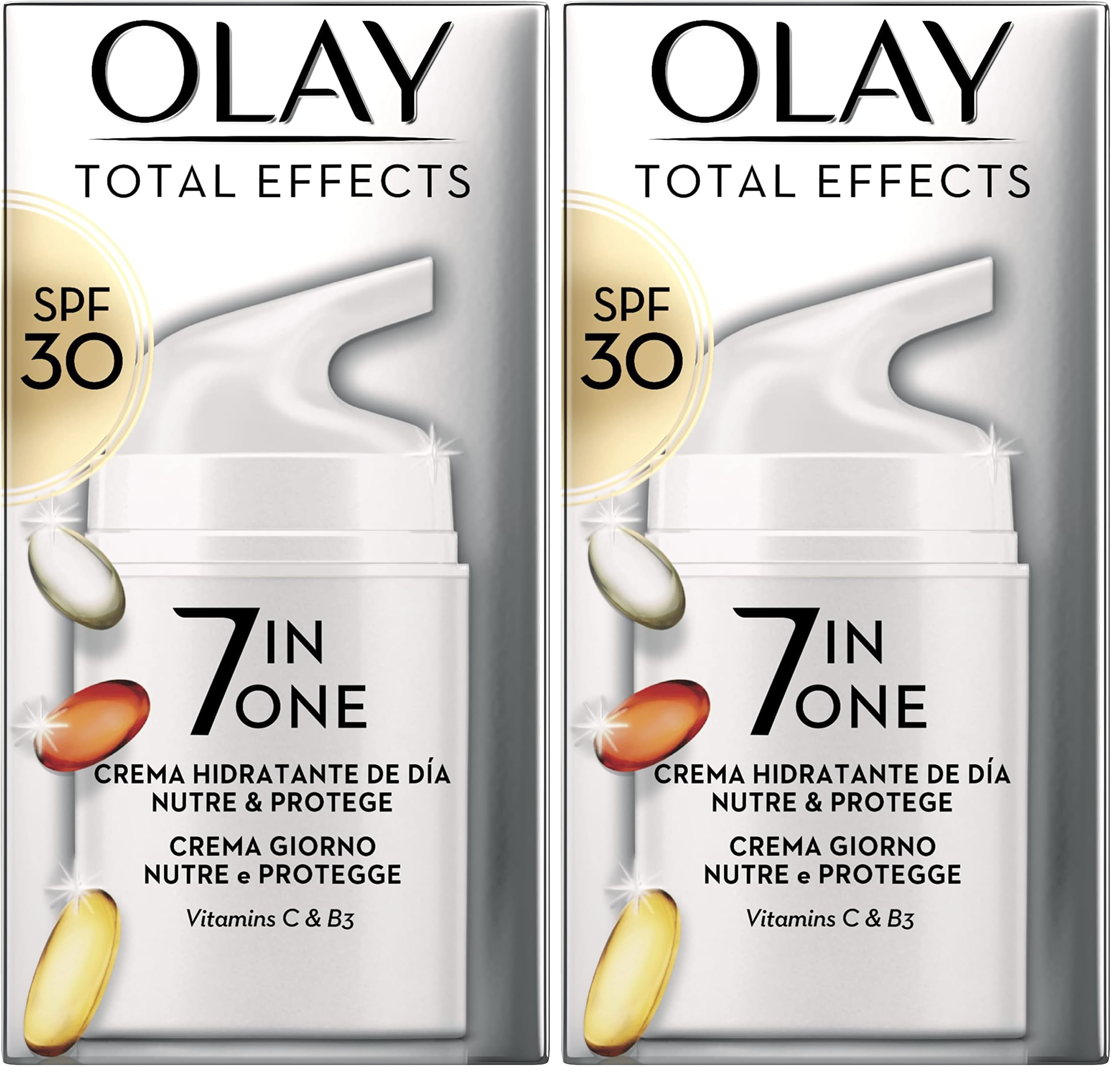Olay Total Effects 7in1 Crema Giorno Antietà SPF30, Niacinamide e Vitamina C, Senza Profumo, 50ml (Confezione da 2)