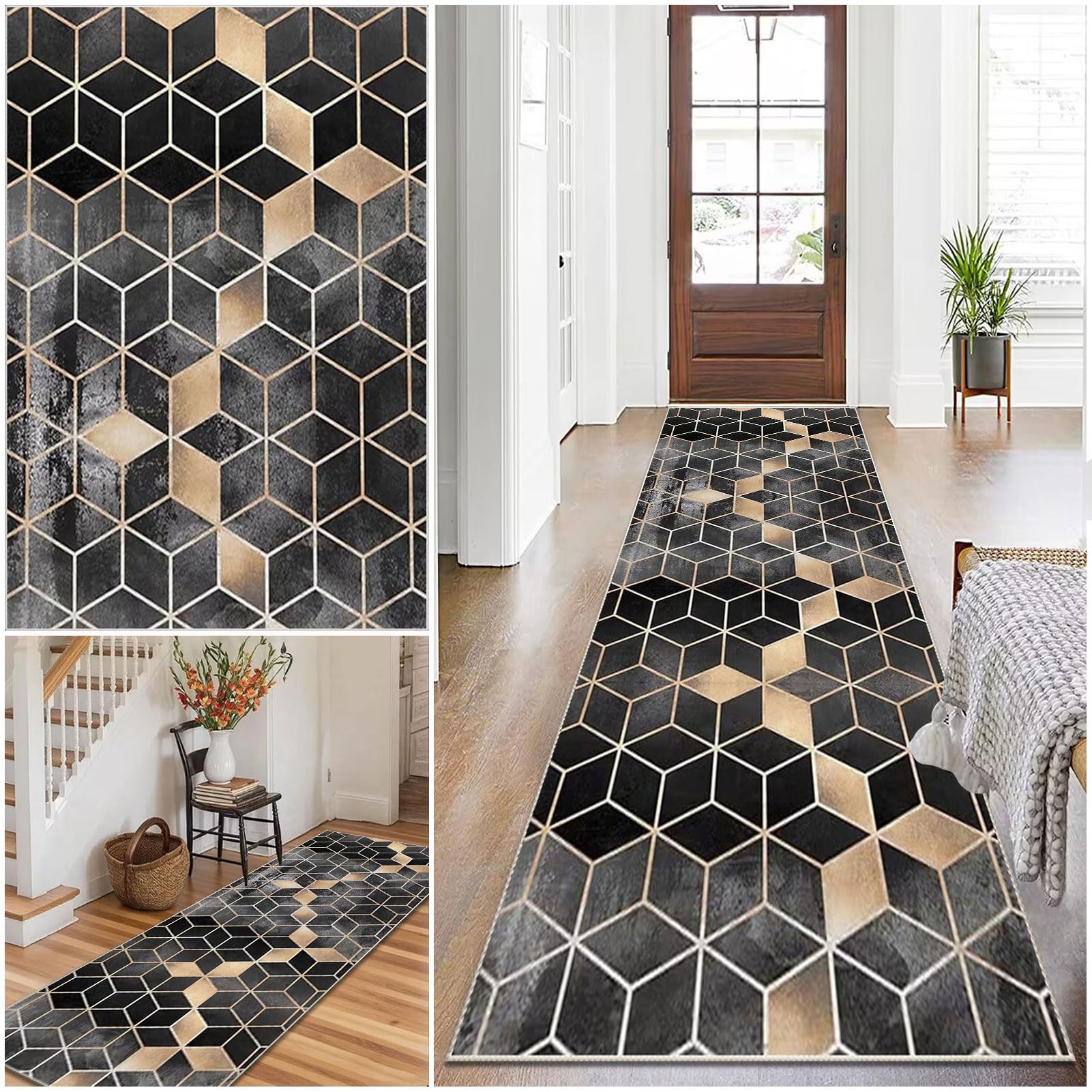 Carpet Runner for hallways Kitchen Runners Non Slip Washable Hallway Runner Long Hall Runner Kitchen Mats Rug Runners for Hallways Bedside Rugs for Bedrooms Entrance Laundry Bedroom 90 x 350 cm