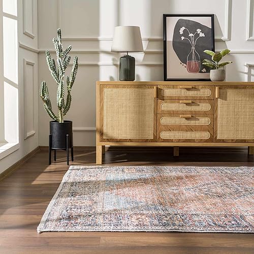 Miniatura 8 de Hauteloom Holli HOL Serie Tebriz - Alfombra oriental persa para sala de estar, cocina, oriental y tradicional, color morado, rosa, verde, 7 pies 10