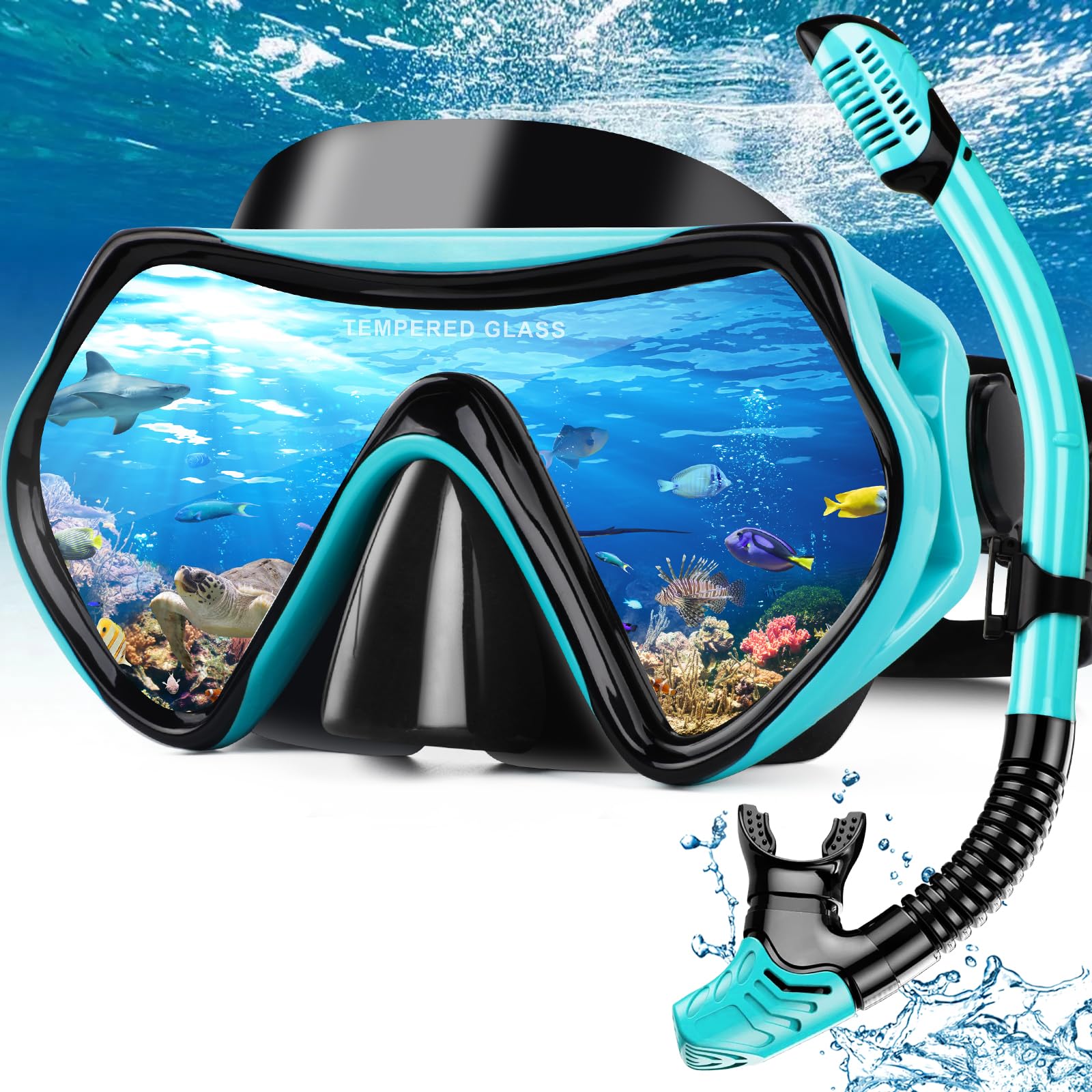 Hydomi Schnorchelset Erwachsene Anti-Fog Taucherbrille mit 180° Panorama Sichtfeld, Dry Top Schnorchel 3-Kanal System, Auslaufsichere Tauchmaske aus gehärtetem Glas für Tauchen Schwimmen