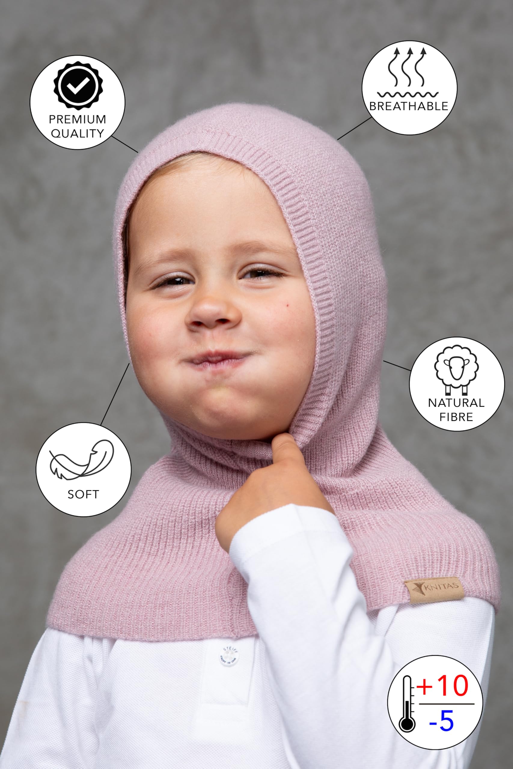 Jednowarstwowa czapka dziecięca z wełny merynosów i kaszmirowej dla niemowląt, małych dzieci, super miękka, ciepła kominiarka, dziecięca czapka zimowa w kolorze różowym – rozmiar (46-50) dla
