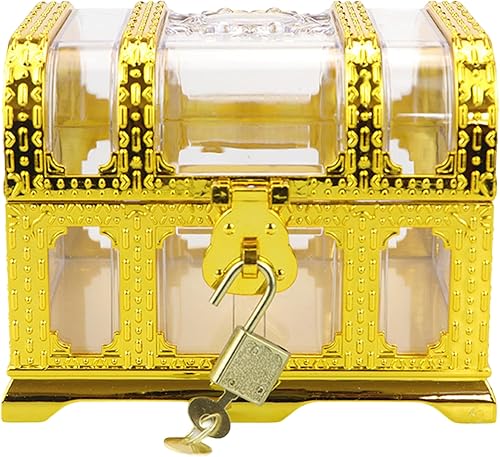 Miniatura 19 de Cofre del tesoro pirata para niños: pequeña caja del tesoro con cerradura y llave, caja de colección vintage de plástico para almacenamiento de