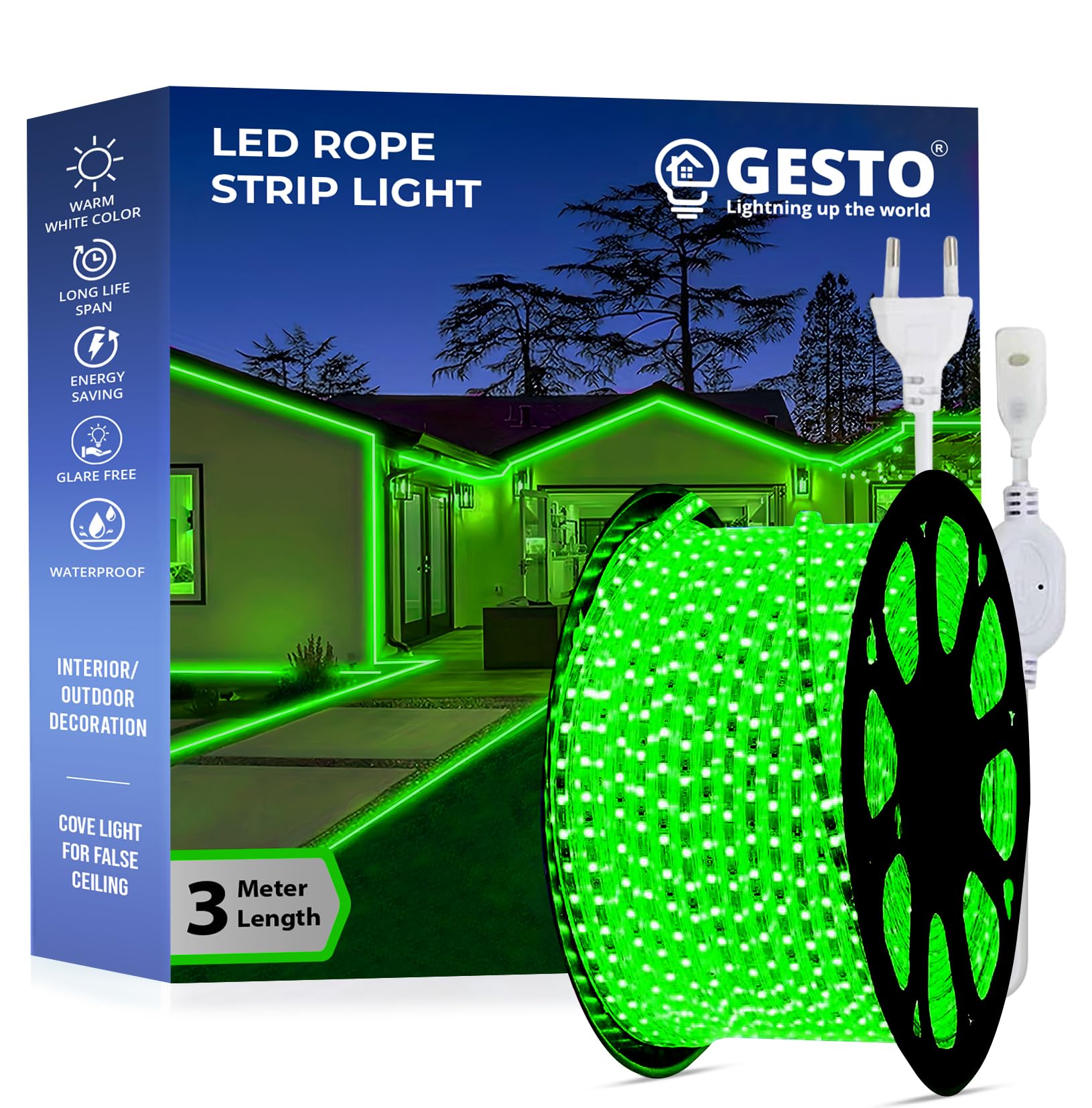 Gesto 3 Meter Rope Led Strip Lights – Outdoor Lights Waterproof for Balcony Decoration,Home Decor & Interior Decoration | Decorative Lights for Diwali Decoration,Cove Light for Ceiling (Green) (B0BWWKRDQ9) Amazon Price History, Amazon Price Tracker