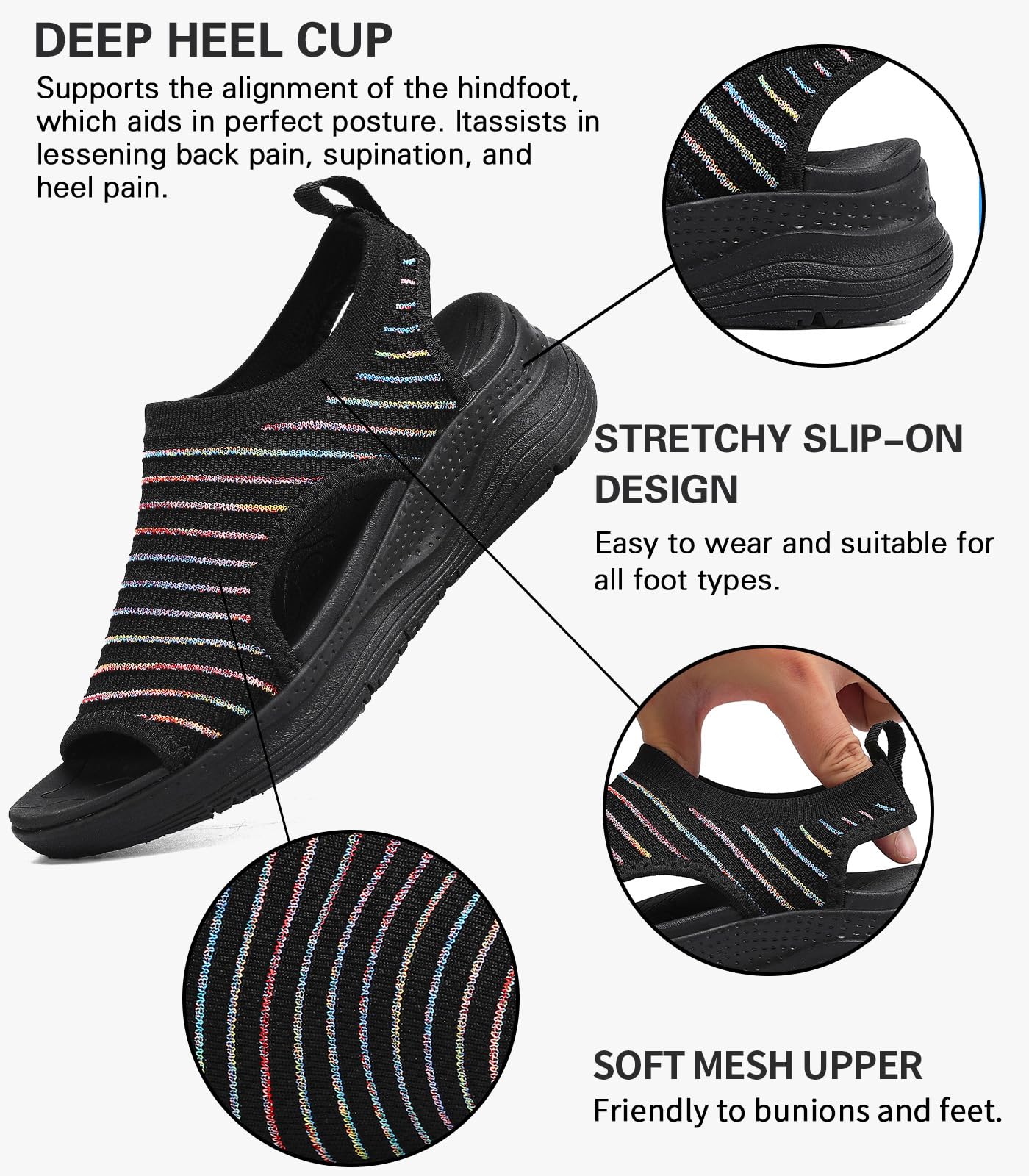 Damen-Wandersandalen mit Fußgewölbeunterstützung, orthopädisch, bequem, Plantarfasziitis, rutschfest, lässig, offener Zehenbereich, Sport-Sandalen für Sommer, Strand