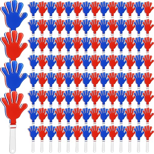 Jenaai 120 unidades de clapper de mano a granel para hacer ruido rojo, blanco y azul de 7.5 pulgadas que aplauden, recuerdos de fiesta, emisores de