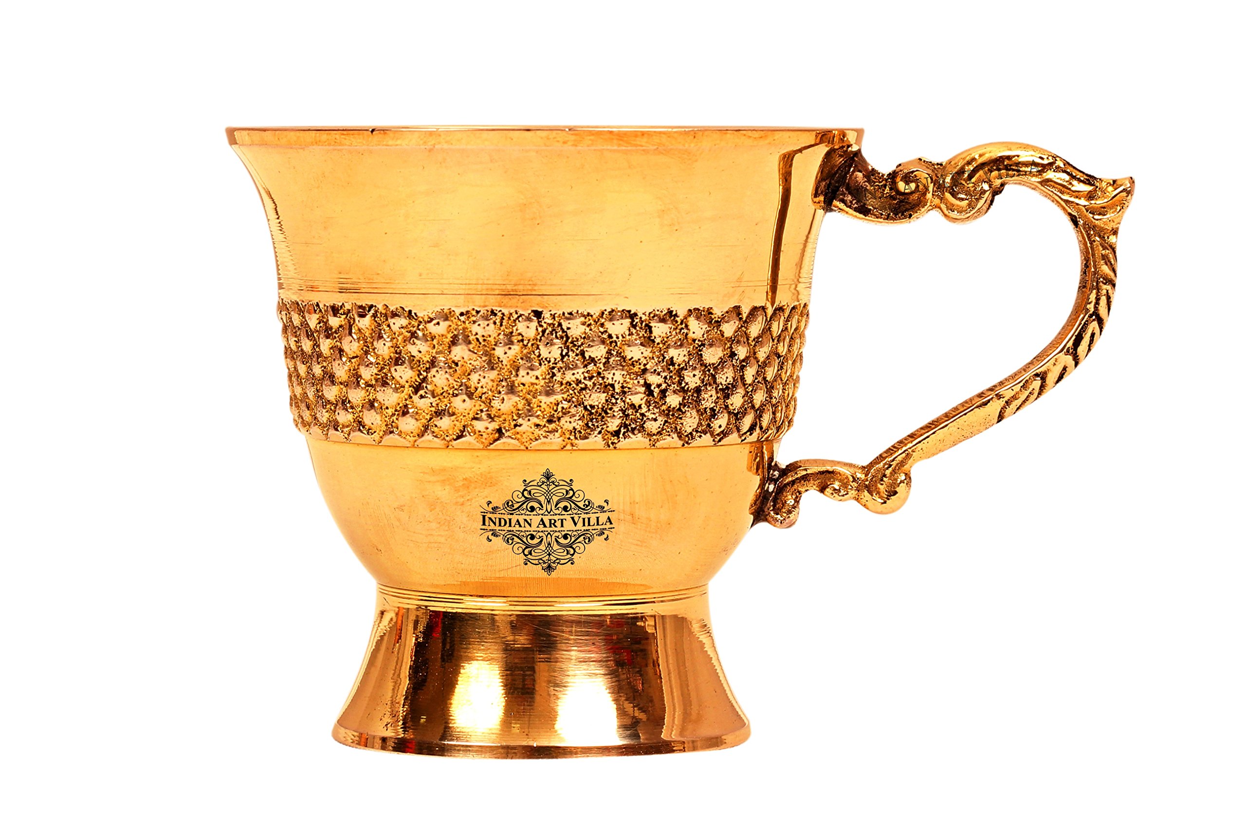 INDIAN ART VILLA Designer Brass Tea Cup, Serving Tea Tableware, Gift Item Hotel Restaurant, Volume 100 ML, Gold