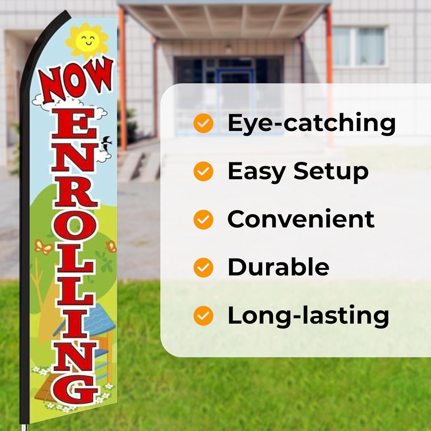 OnPoint Wares Now Enrolling Day Care King Flags – 2 Pack | 3 ft x 11.5 ft Heavy Duty Feather Flags for Daycare Advertising | Weatherproof Polyester | (Hardware Not Included) - Image 6