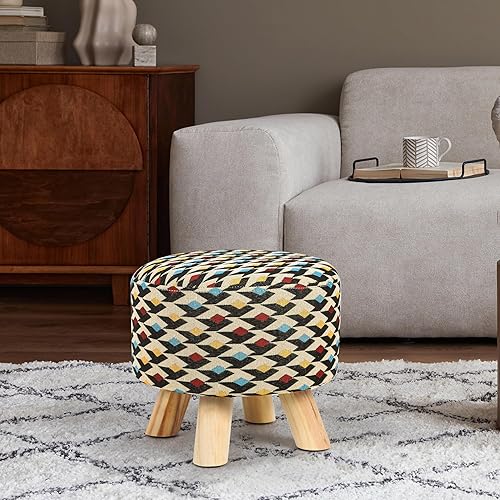 Miniatura 74 de Asense Taburete redondo otomano con reposapiés acolchado de tela, lindo reposapiés otomano con patas de madera antideslizantes, color verde surtido