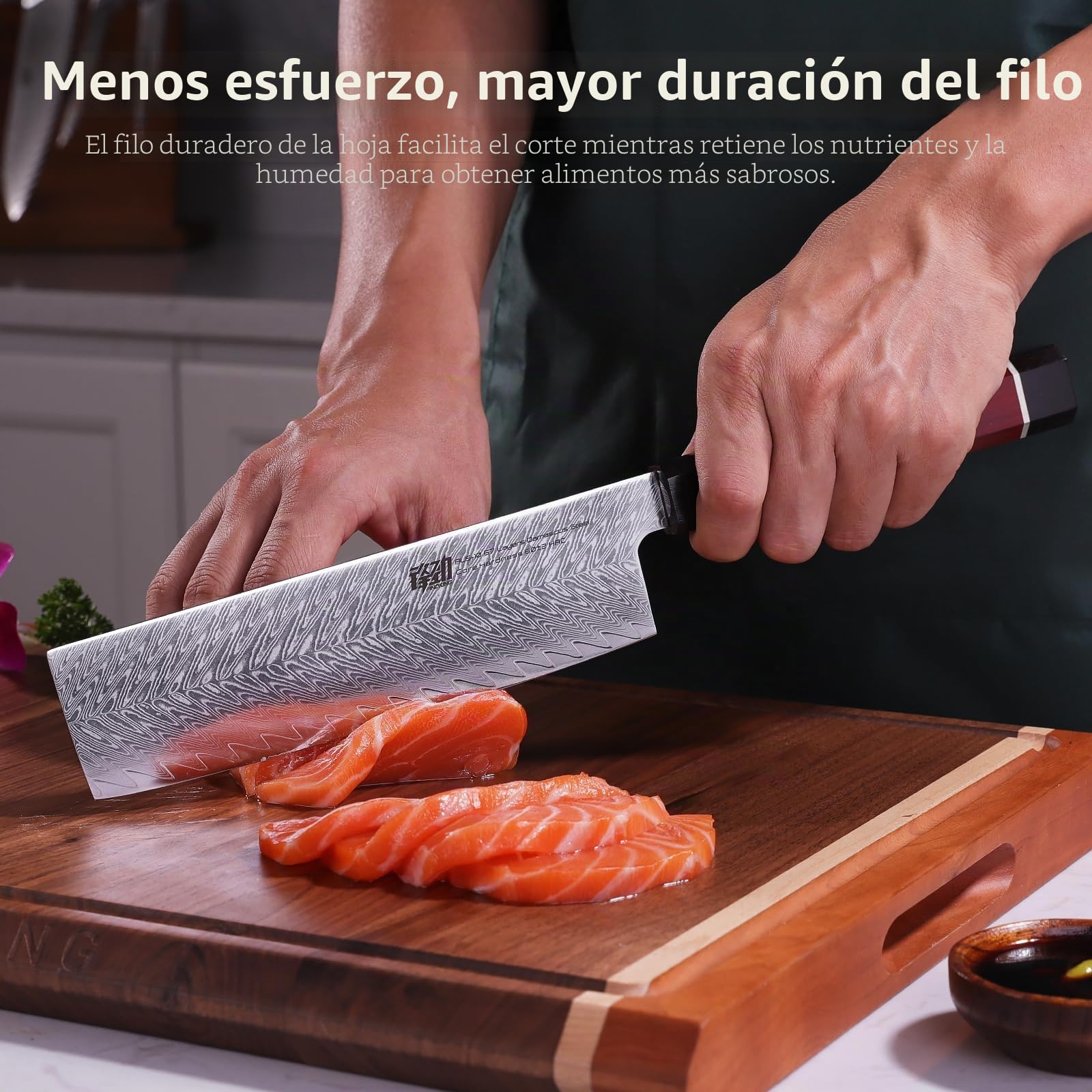 FINDKING Cuchillo Nakiri Verduras Damasco 19,6cm Estilo Japonés Samurai | Acero Damasco, estilo japonés, cuchillo Nakiri verduras, hoja recta, cortar picar verduras, cocina precisa, serie Samurai