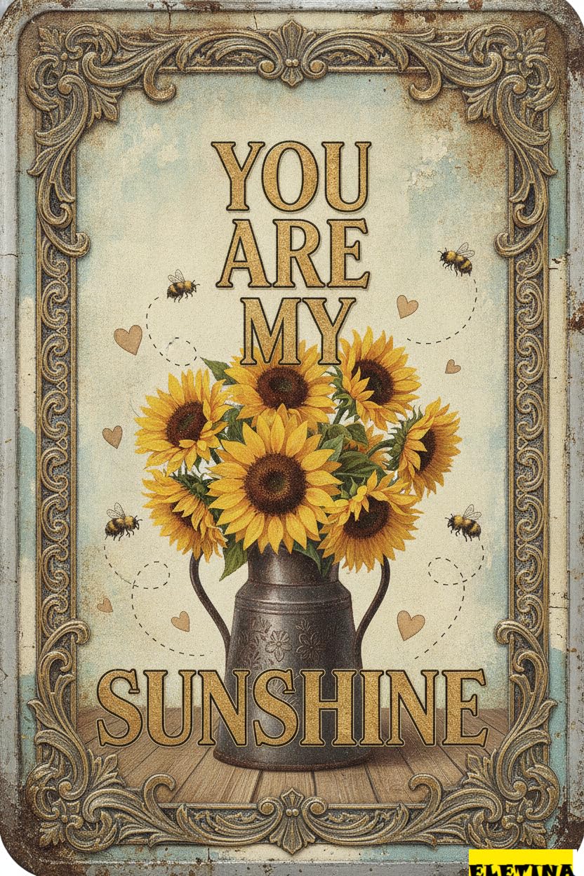 You Are My Sunshine Bee Tin Sign, 8x12 Inch Decor